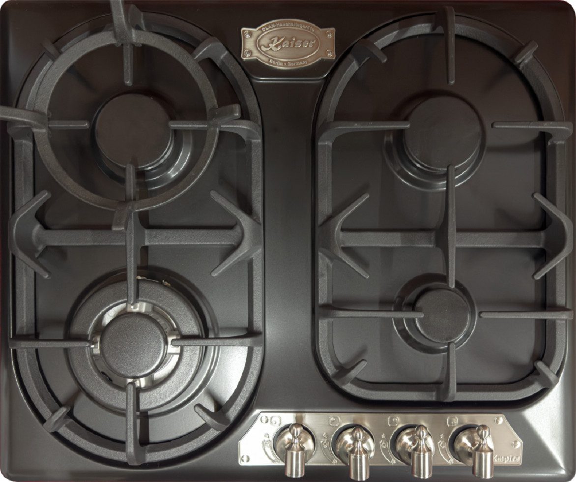 Kaiser Küchengeräte Gas-Kochfeld 60 cm Silber Einbau Gaskochfeld, 4 Gasbrenner, Metall-Drehknebeln KG 6325 Em Sil Turbo