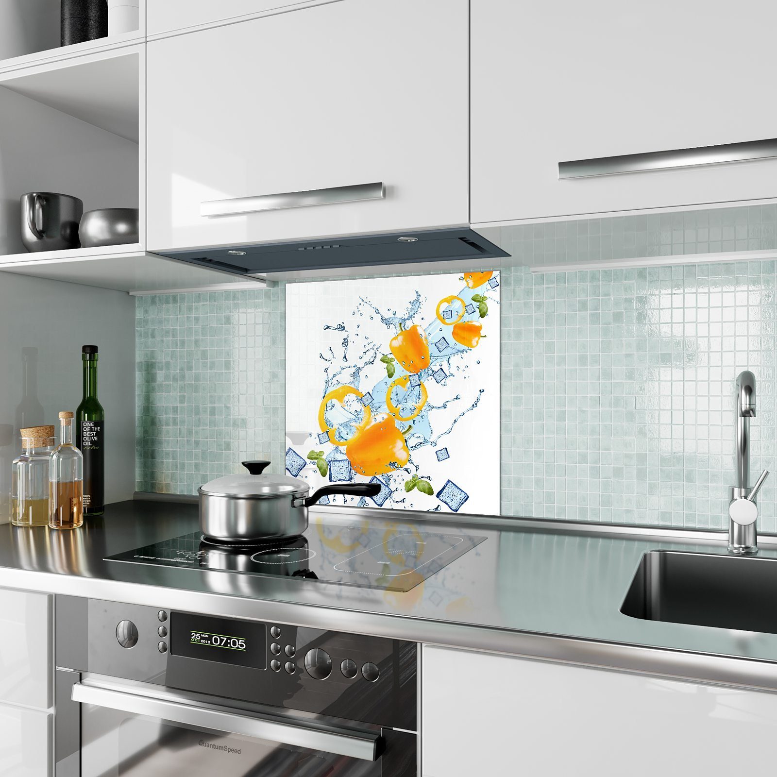 Küchenrückwand Paprika Spritzschutz Primedeco Küchenrückwand Splash Motiv Glas Wasser mit auf