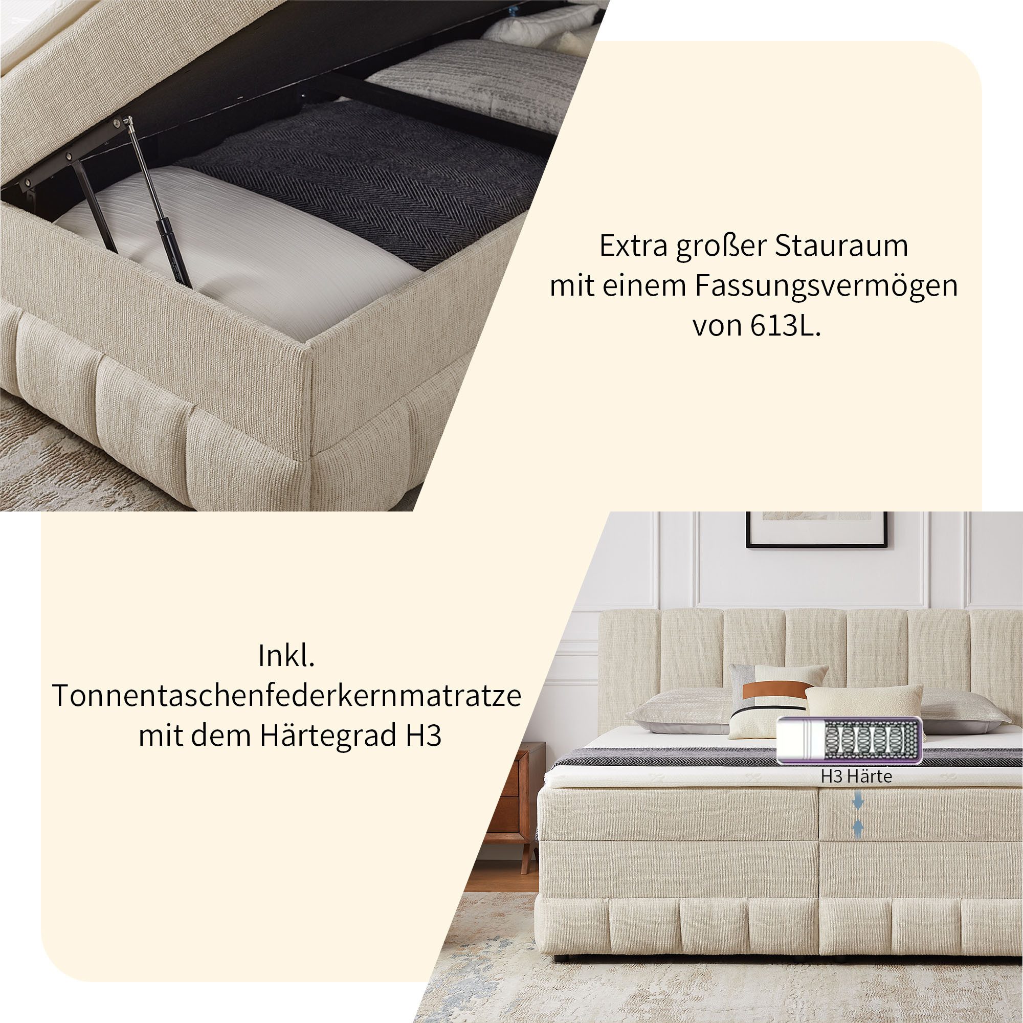 Home affaire Boxbett Likely inkl. Bettkasten, Liegefläche 180x200 cm, in Boxspring-Optik, inkl. Topper, erhältlich in verschiedenen Farben