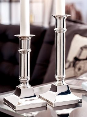 EDZARD Kerzenleuchter »Kent«, Kerzenständer mit Silber-Optik, Kerzenhalter für Stabkerzen, versilbert und anlaufgeschützt, Höhe 21 cm