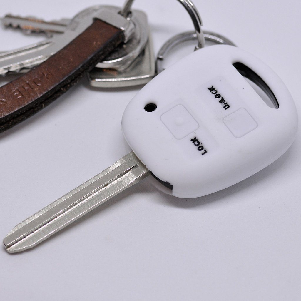 Autoschlüssel 2 Softcase für Avensis Toyota Schutzhülle Aygo mt-key Yaris 4 Funk Weiß, RAV Knopf Silikon Corolla Schlüsseltasche Fernbedienung