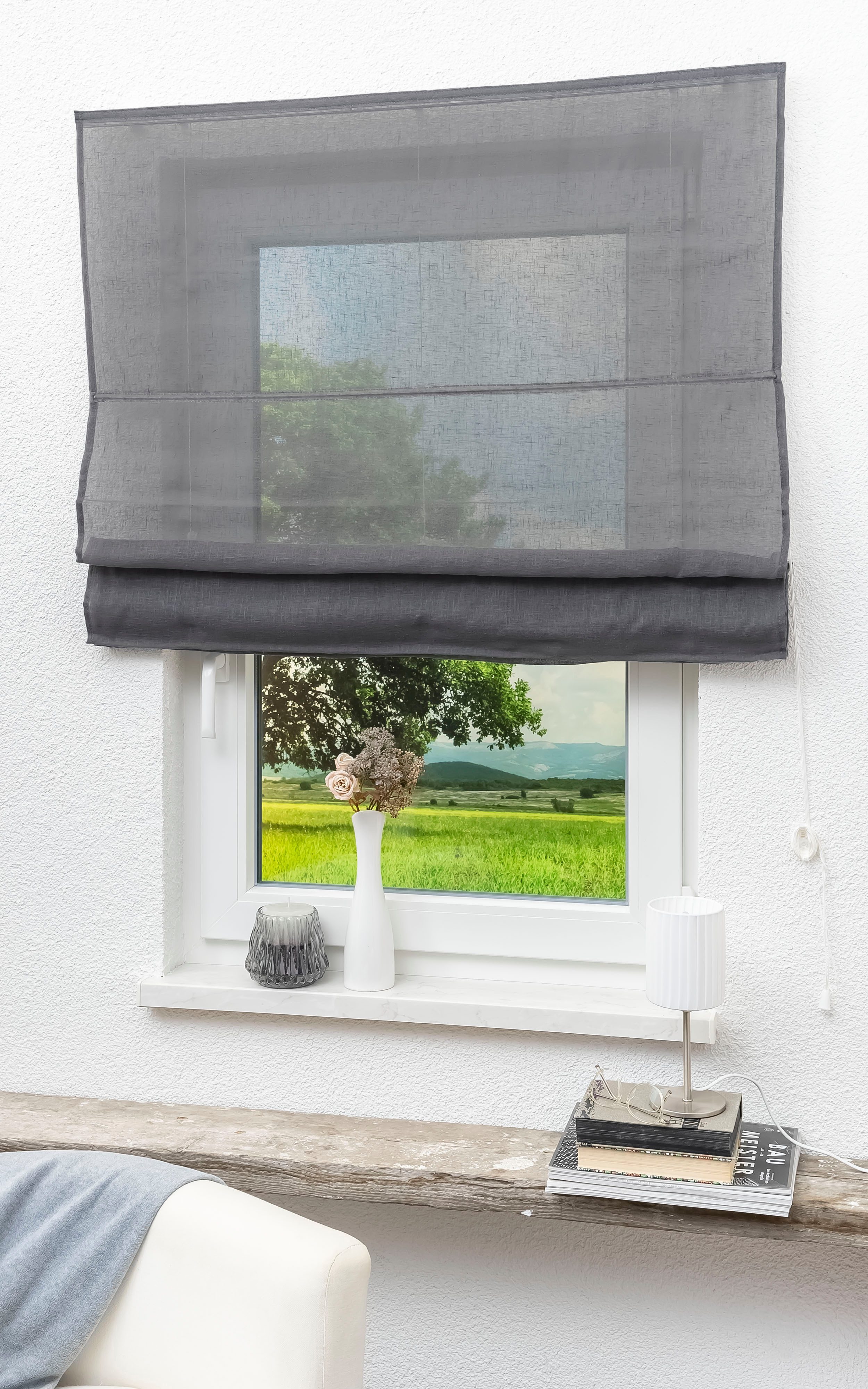 LYSEL® Raffrollo Leinen Anthrazit, HxB 170x60cm günstig online kaufen