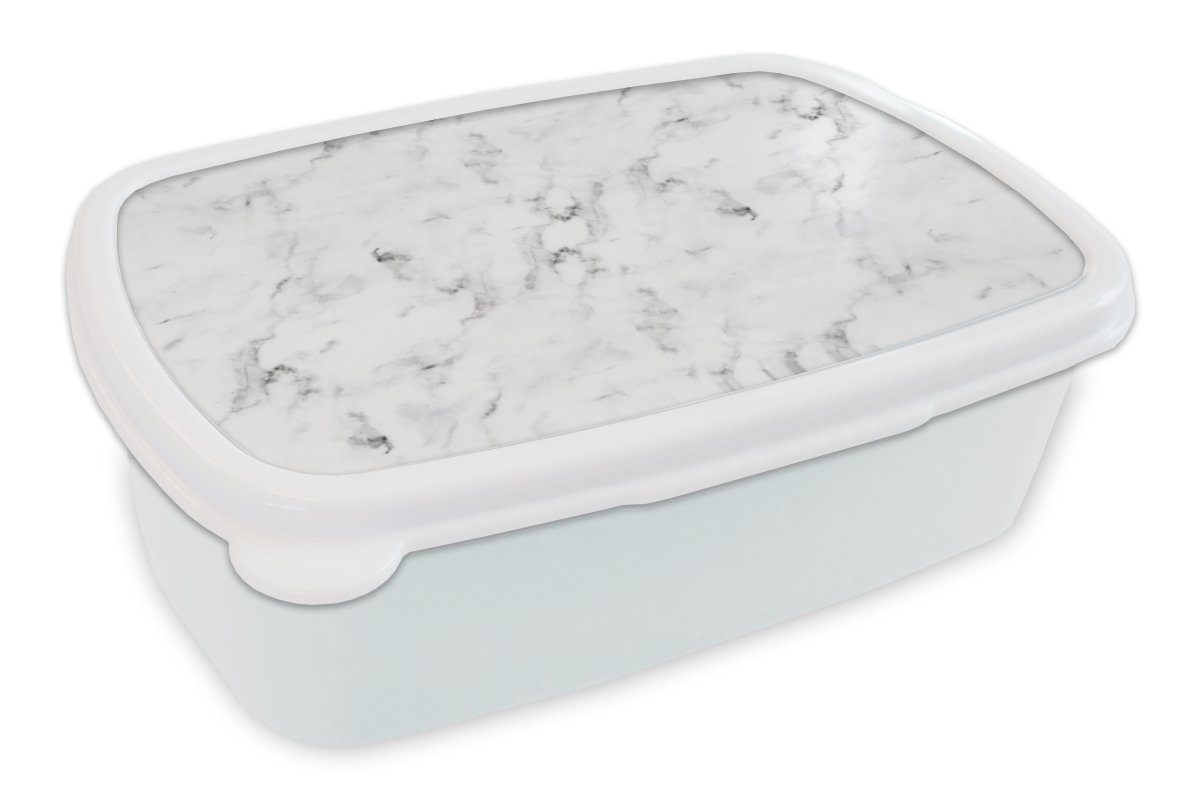 MuchoWow Lunchbox Marmor - Luxus - Weiß - Grau - Marmoroptik, Kunststoff, (2-tlg), Brotbox für Kinder und Erwachsene, Brotdose, für Jungs und Mädchen