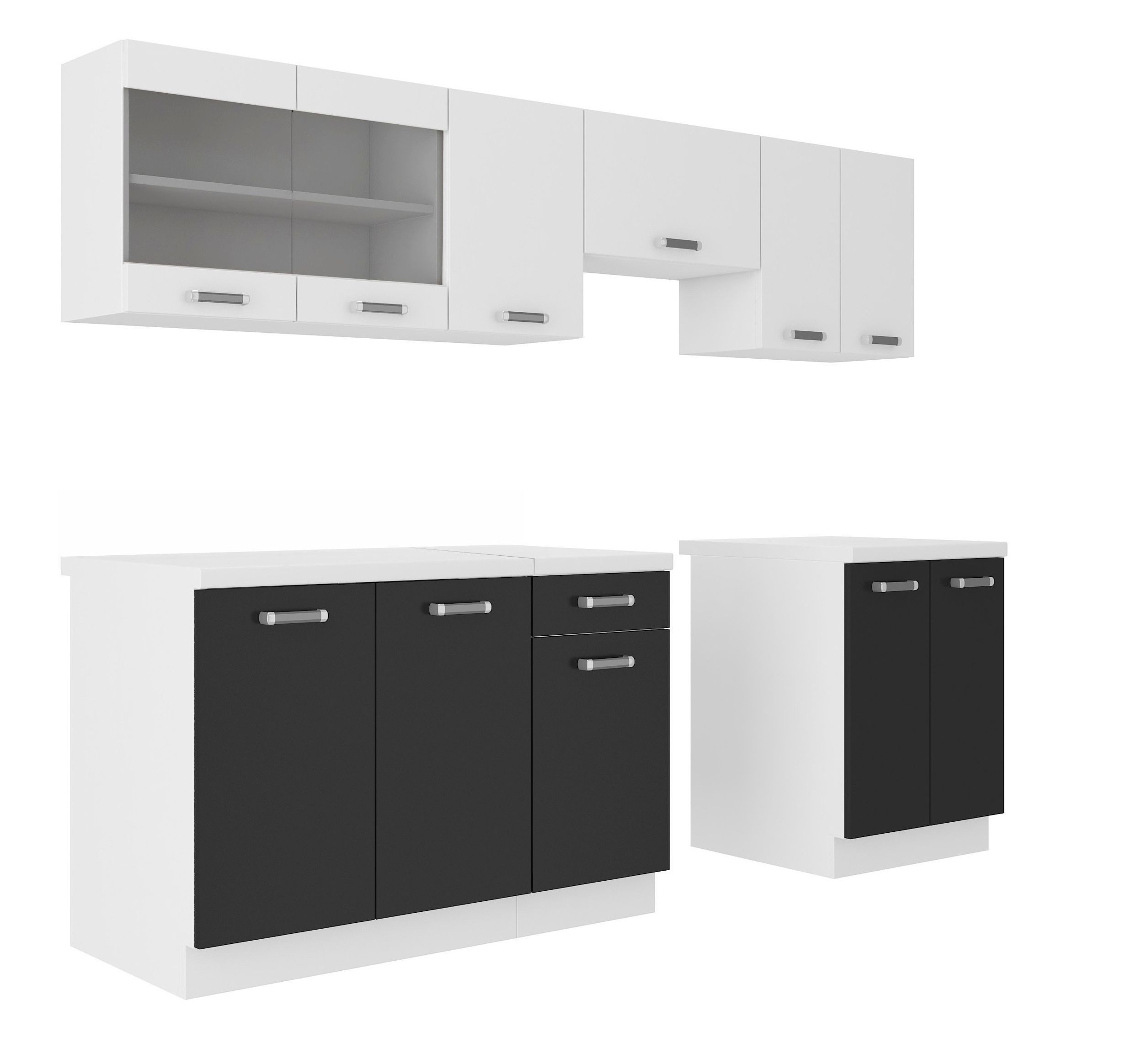 Küchen-Preisbombe Küchenzeile Omega 240 cm Küchenblock Einbauküche Singleküche Schwarz + Weiss