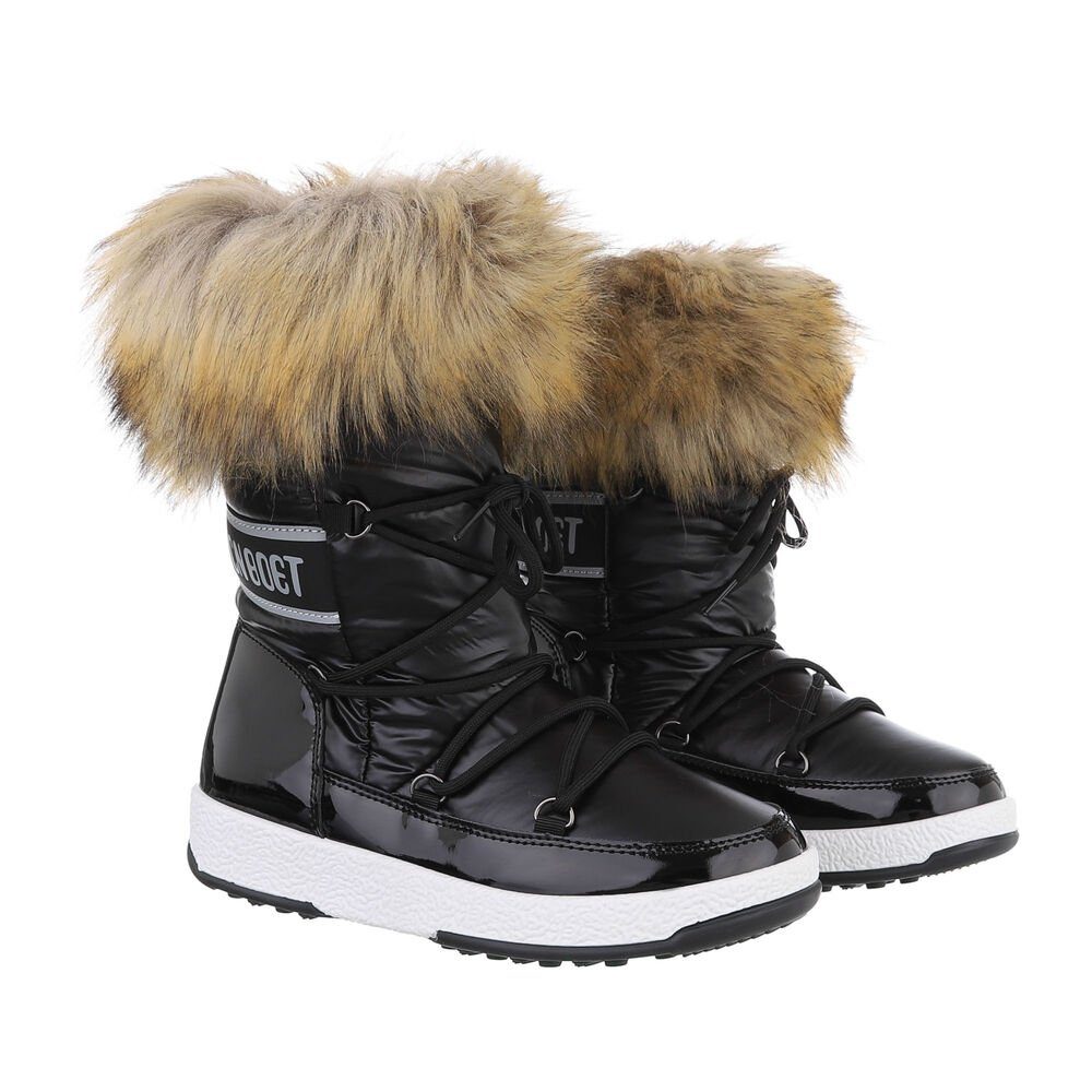 Ital-Design Damen Snowboots Freizeit Snowboots (85135806) Flach Schnürstiefeletten in Schwarz