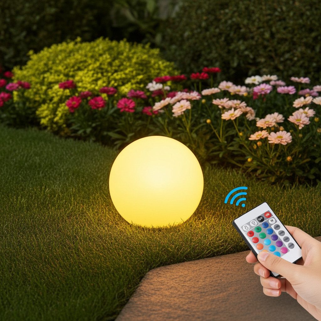 Casativo LED Gartenleuchte Solar-LED-Leuchtkugel, Ø 30cm, RGBW mit Fernbedienung, 16 Leuchtfarben, Farbwechsel, wetterfest & kabellos – Bild 5 von 5