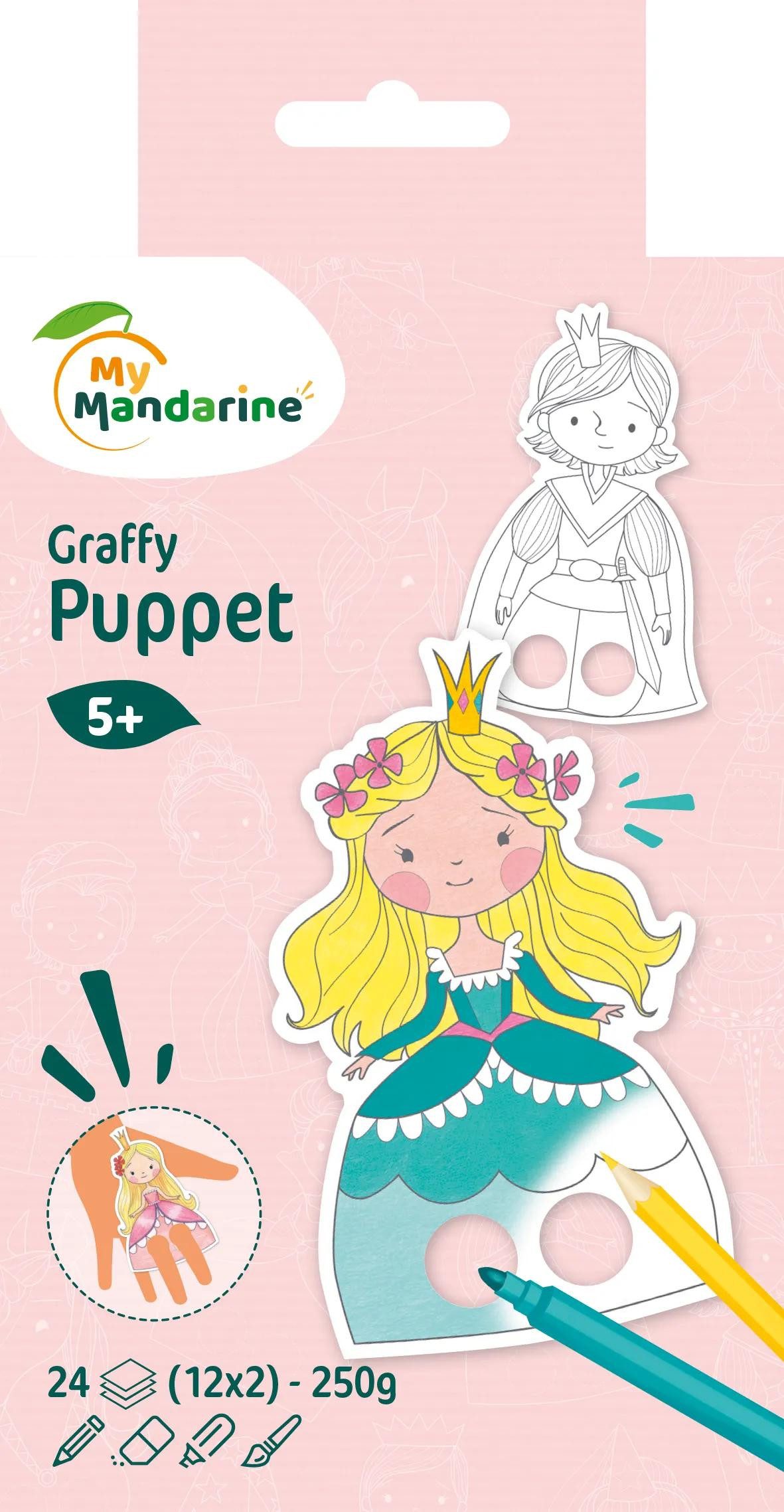 Avenue Mandarine Malvorlage 5x Graffy Puppet, Prinz und Prinzessin - Blau GY008O, Ausmalbuch