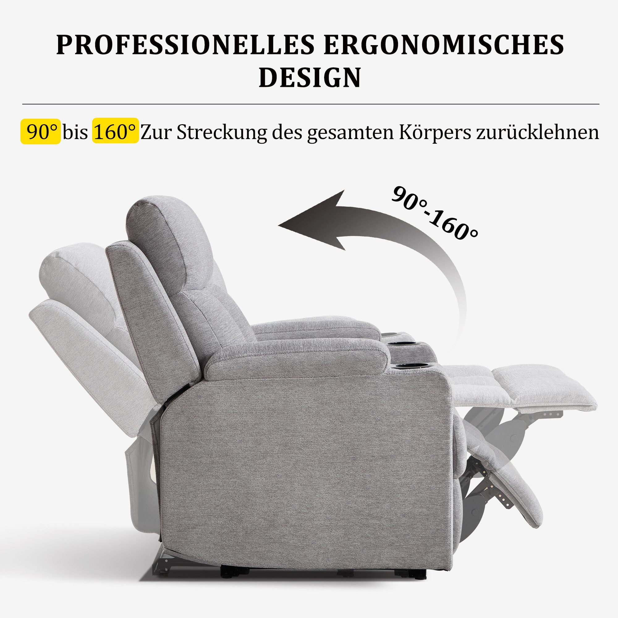 CANMOV Relaxsessel Canmov Fernsehsessel mit Liegefunktion,TV Sessel, Ruhesessel (1-St), Manueller Relaxsessel mit Verstellbarer Rückenlehne und Fußstütze – Bild 4 von 5