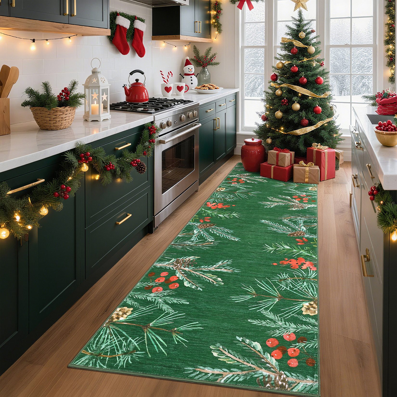 GarveeMore Teppich Tannenzapfen-Muster Weihnachtsflurteppich – Festlicher Läufer für, rechteckig, Höhe: 5 mm