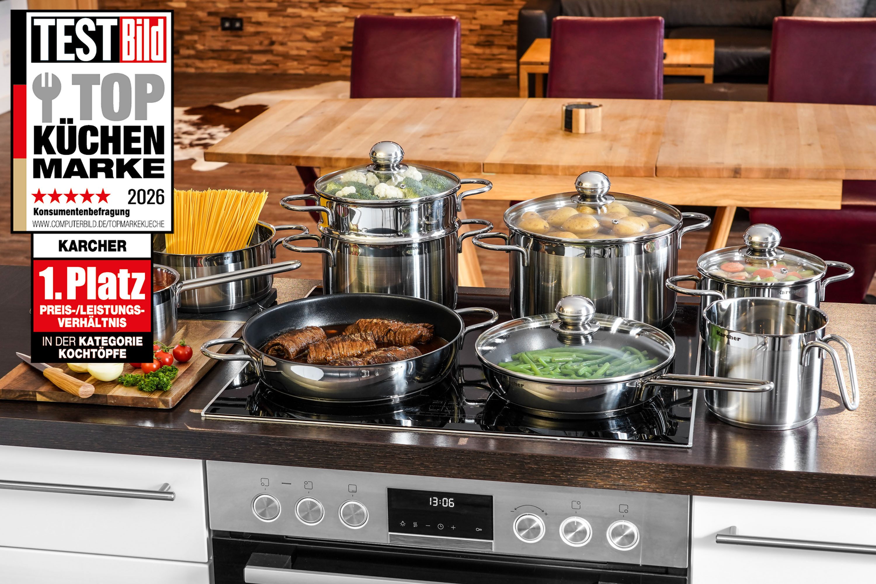 Karcher Topf-Set Jette, Edelstahl (14-tlg), inkl. 5 Glasdeckel, Induktion