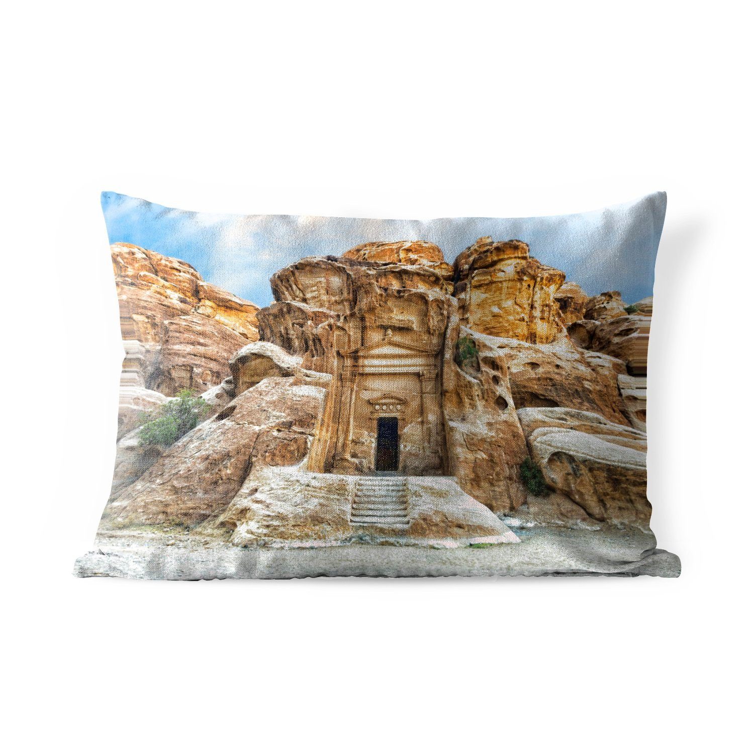 Polyester, Outdoor-Dekorationskissen, in Tempel Kissenhülle Dekokissen Jordanien, MuchoWow Dekokissenbezug, Petra