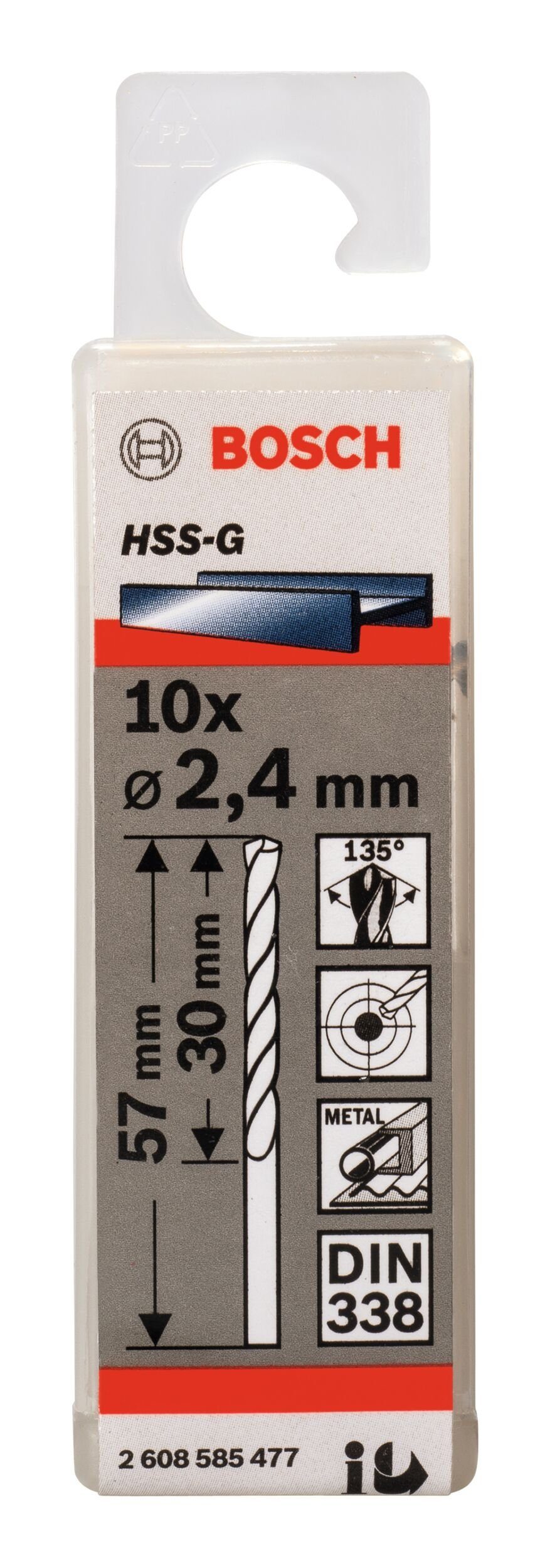 10er-Pack 57 mm x Stück), BOSCH (10 - (DIN x - HSS-G 30 338) Metallbohrer, 2,4