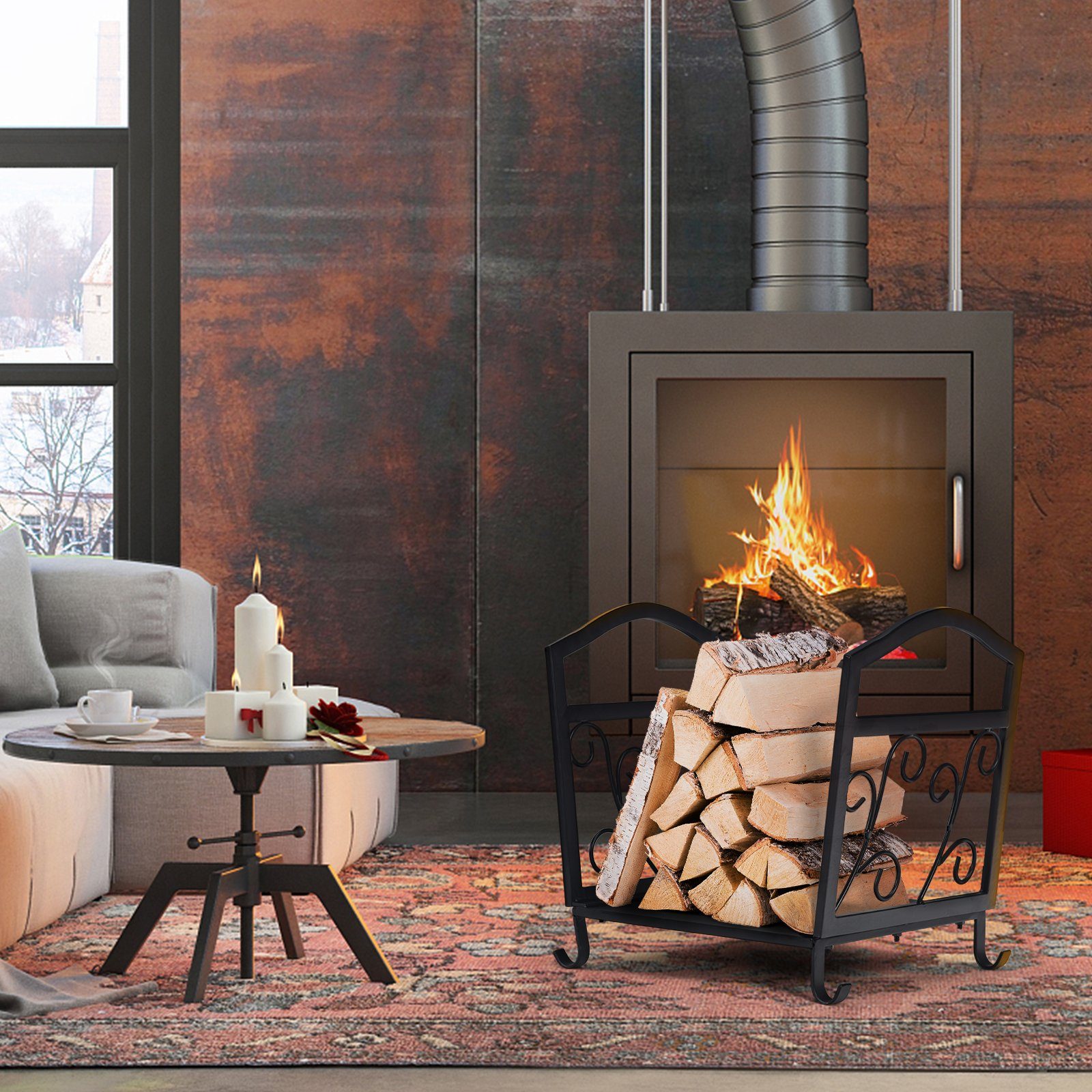 COSTWAY Kaminholzregal, BxTxH:32,5x43x40 cm, mit Sockel & Griffen, bis 60kg günstig online kaufen