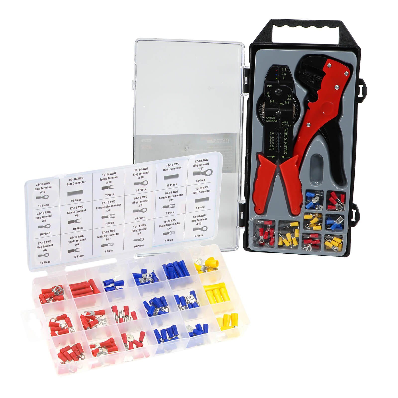 peveha24 Kabelverbinder-Меню Kabelschuhzange Abisolierzange Set 195 teilig mit Steckhülsen