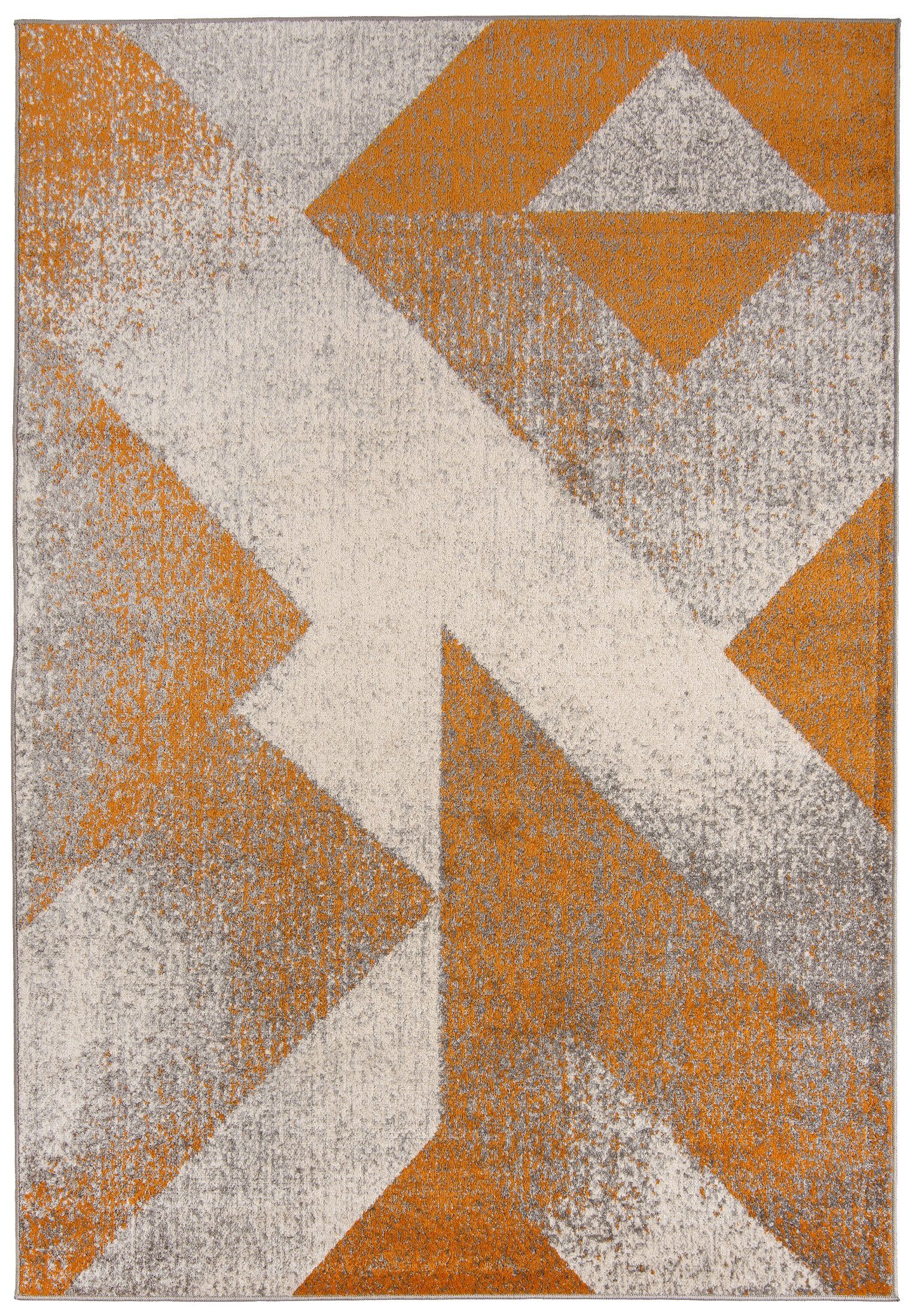 Designteppich Modern Teppich Geometrisch Muster Orange Grau farbe - Kurzflor, Mazovia, 120 x 170 cm, Geeignet für Fußbodenheizung, Höhe 7 mm, Kurzflor