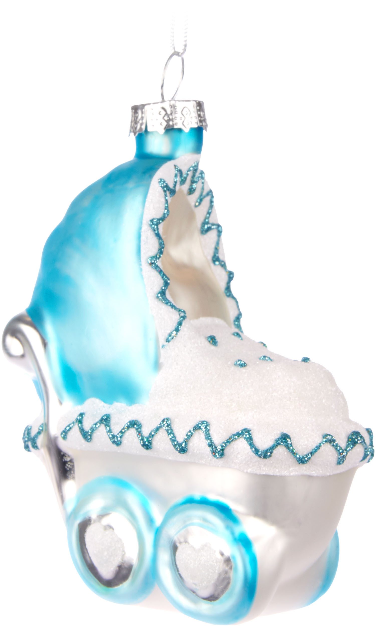 BRUBAKER Weihnachtsbaumkugel Kinderwagen - Baby Weihnachtskugel aus Glas - Handbemalte Figur (1 St), Kinder Christbaumschmuck für Jungen und Mädchen - Christbaumkugel