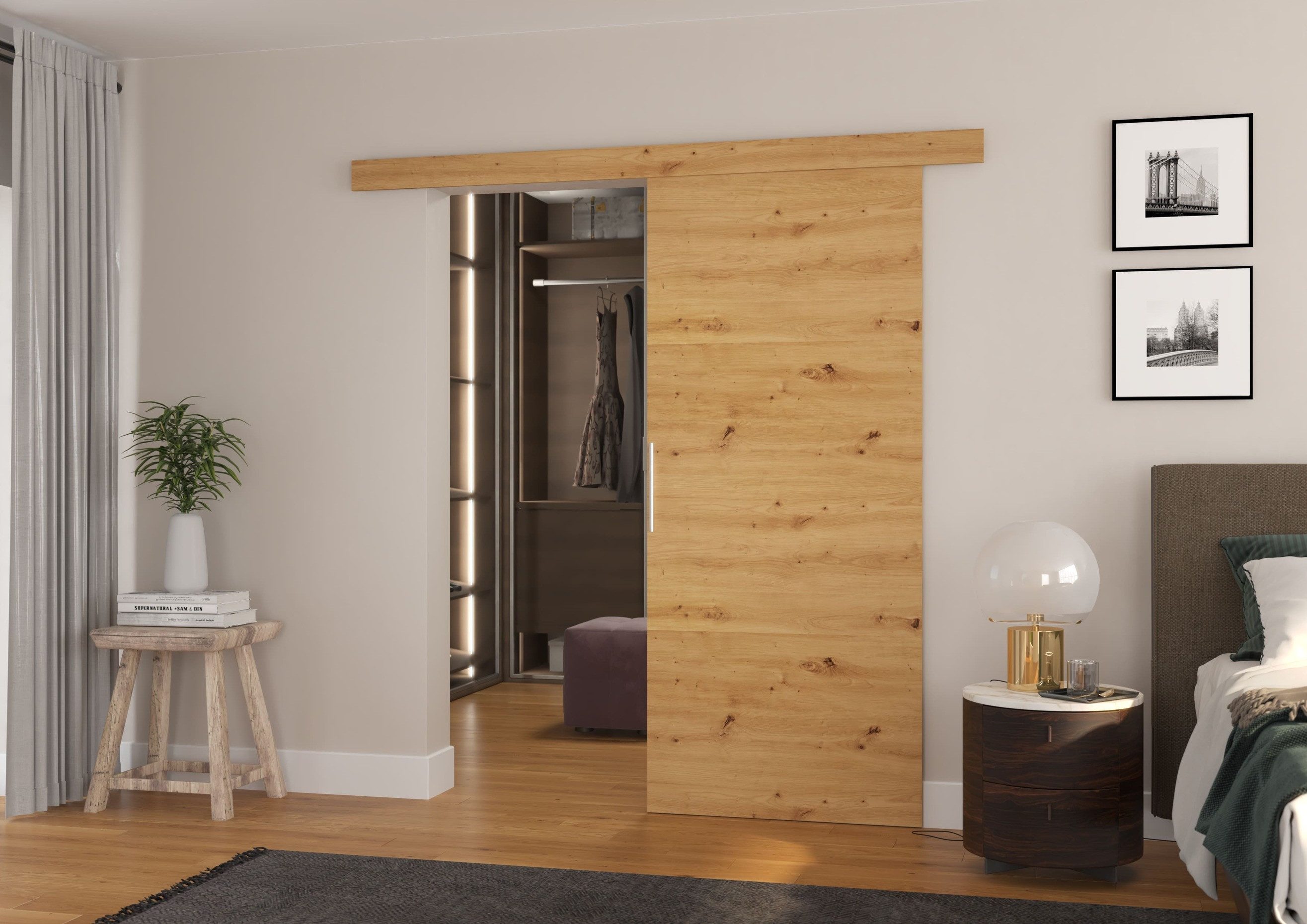 MOEBLO Schiebetür Danilo (moderne Wand-Schiebetür aus 16 mm Laminat, leises Schiebesystem, optional mit Soft-Close Funktion, universal montierbar, Schiebetüren Gleittüren Schiebetüre Schiebesysteme Türen auf Schiene Türen mit Schiebemechanismus), (BxHxT): 86 cm oder 96 cm x 205 x 1,6 cm