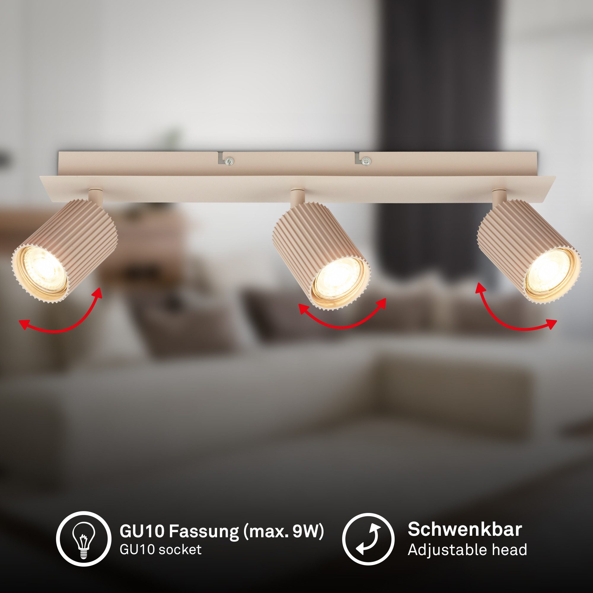 Briloner Leuchten LED Deckenspot Deckenleuchte Wandleuchte schwenkbar GU10 Deckenlampe Wohnzimmer Flur, 3-flammig, ohne Leuchtmittel, Abhängig vom Leuchtmittel, Schwarz, Beige, Coffee-Warmgrey, Wohnzimmer, Flur, Büro