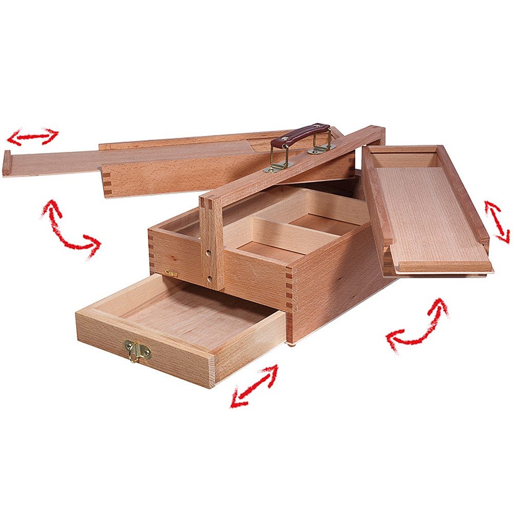 Artina Aufbewahrungsbox Malkasten Vannes, Malkoffer mit 4 Staufächern, 39x23x17,5 cm, Utensilienbox, Holzkoffer,Bastelkoffer mit Tragegriff - Nähkasten