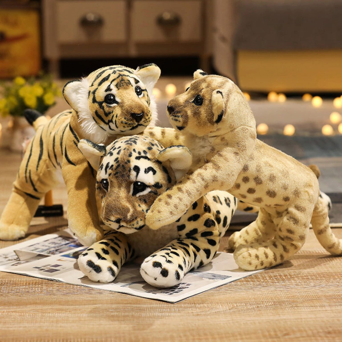 Tinisu Plüschfigur Tiger, Leopard und Löwe Plüschtier - Weiches Kuscheltier Stofftier