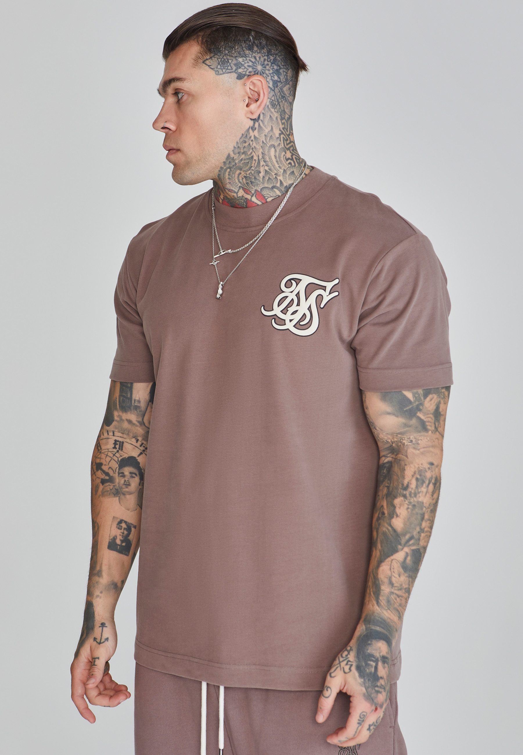 T-Shirt SikSilk Herren Braunes Logo T-Shirt