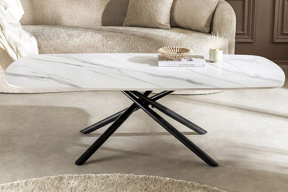 riess-ambiente Couchtisch OSAKA 110cm weiß/schwarz - Keramik, Metall, Sterngestell, klein (Einzelartikel, 1-St), Moderner Beistelltisch - ideal für Wohn- und Schlafzimmer oder TV-Ecke