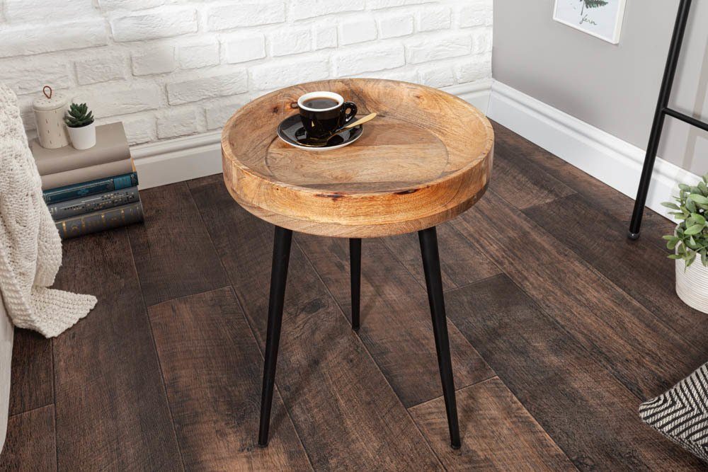 riess-ambiente Beistelltisch PURE NATURE Ø35cm natur / schwarz (Einzelartikel, 1-St), Wohnzimmer · Mango-Massivholz · Metall-Beine · rund · Schlafzimmer