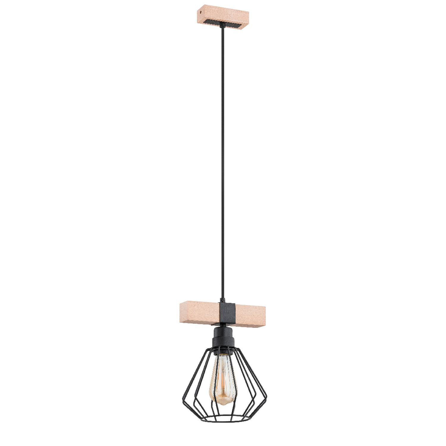 Licht-Erlebnisse Pendelleuchte ZERON, ohne Leuchtmittel, Holz Metall E27 H: max. 90 cm Natur Schwarz Skandinavisch