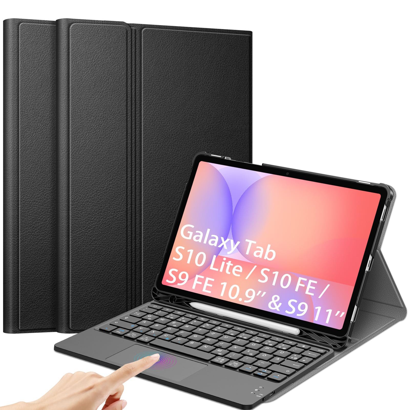 Fintie Tablet-Hülle +Tastatur für Samsung Galaxy Tab S10 Lite/S10 FE/S9 FE 10.9" & S9 11", Deutscher Tastatur mit Touchpad Magnetisch Abnehmbarer Keyboard Cover