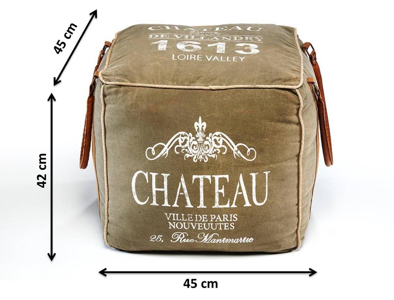 Kobolo Sitzwürfel Sitzpouf CHATEAU aus Canvas mit Applikationen (1 Stück, braun)