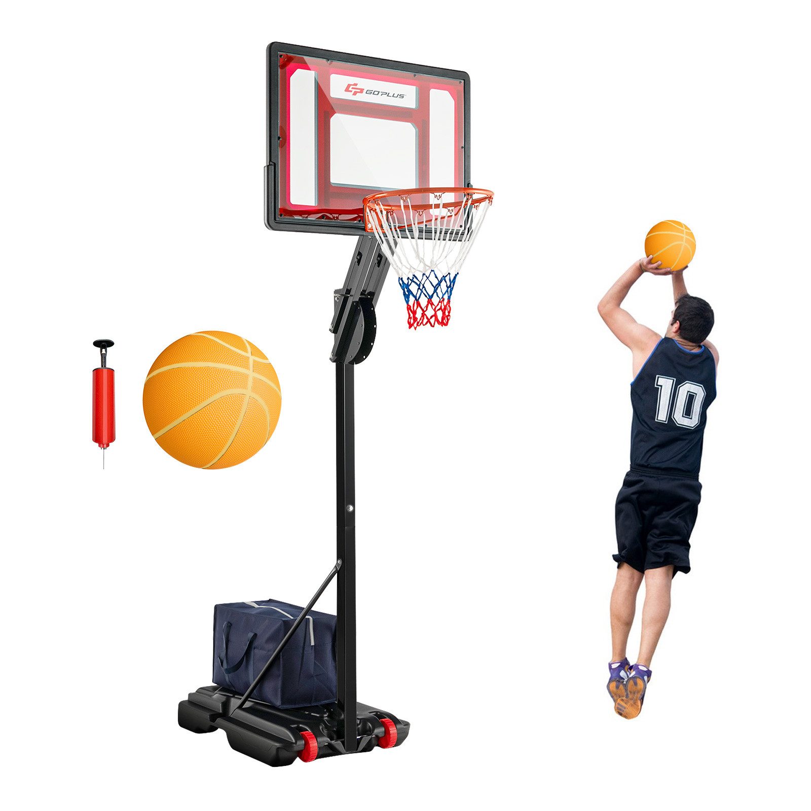 COSTWAY Basketballständer Basketballkorb, 228-265cm höhenverstellbar, Rädern