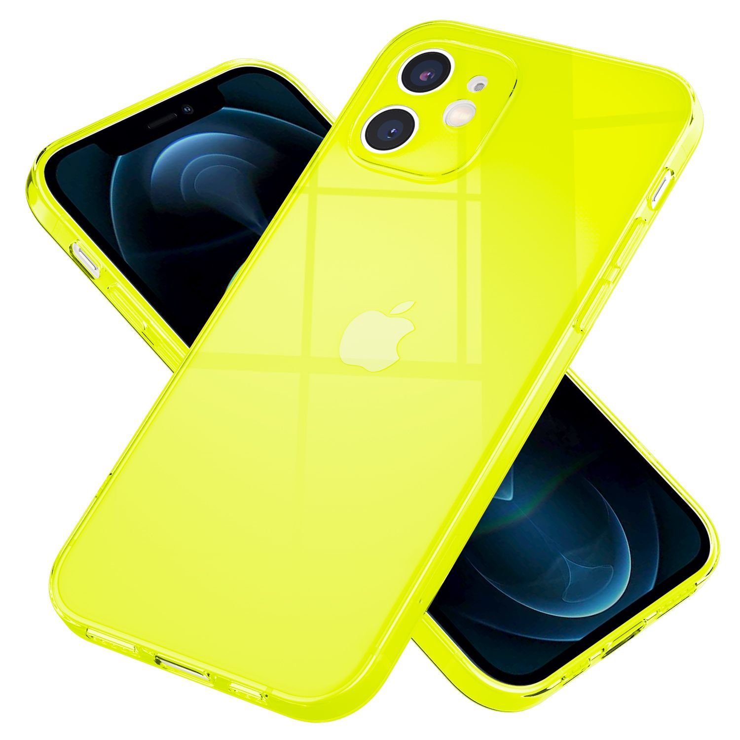 Nalia Handyhülle Apple iPhone 12, Klare Neon Silikon Hülle / Bunt Leuchtend  & Durchsichtig Transparent / Vergilbungsfrei / Robuste Schutzhülle /  Stoßfest / Flexibel / Anti-Gelb / Slim Case Cover Bumper Etui