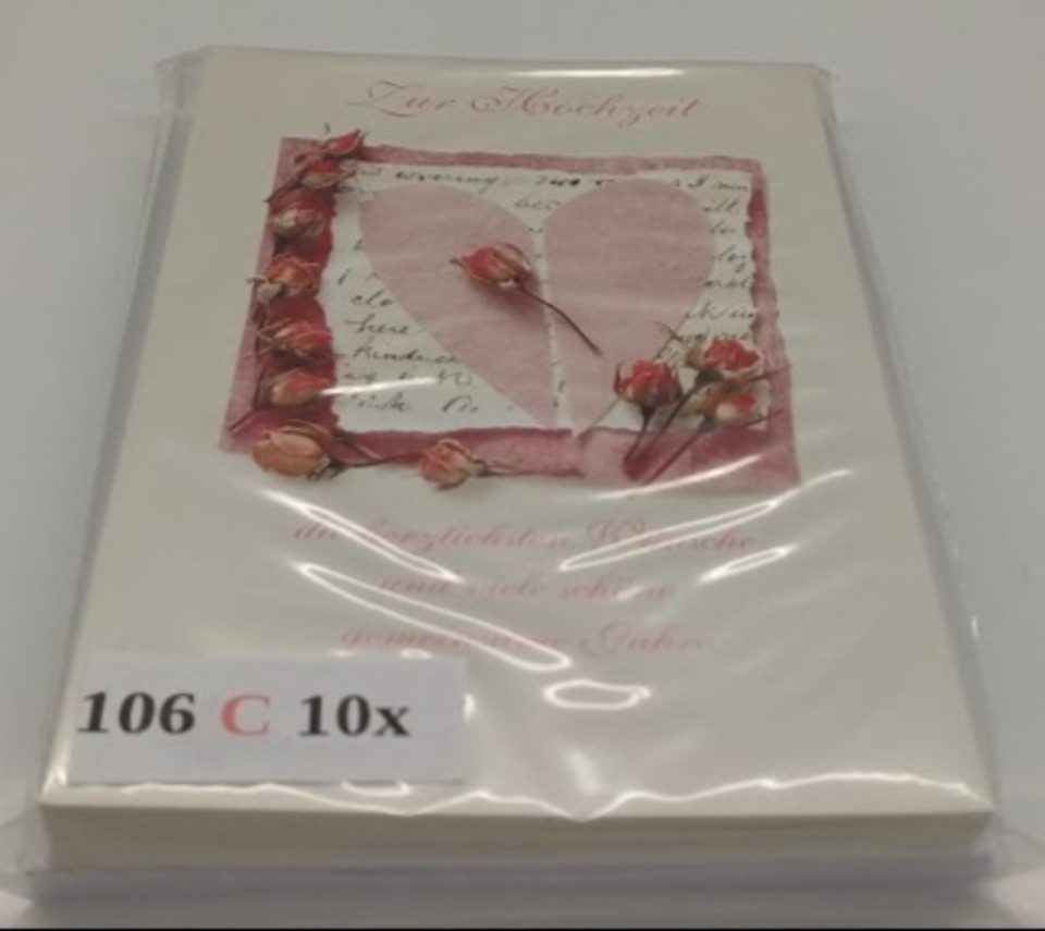 LYSCO Grußkarten 10 Glückwunschkarten Glückwünsche Hochzeit + DIN A6 Umschlag, Glückwunschkarten Geschenk Vermählung Feier, 4seitig - klappbar