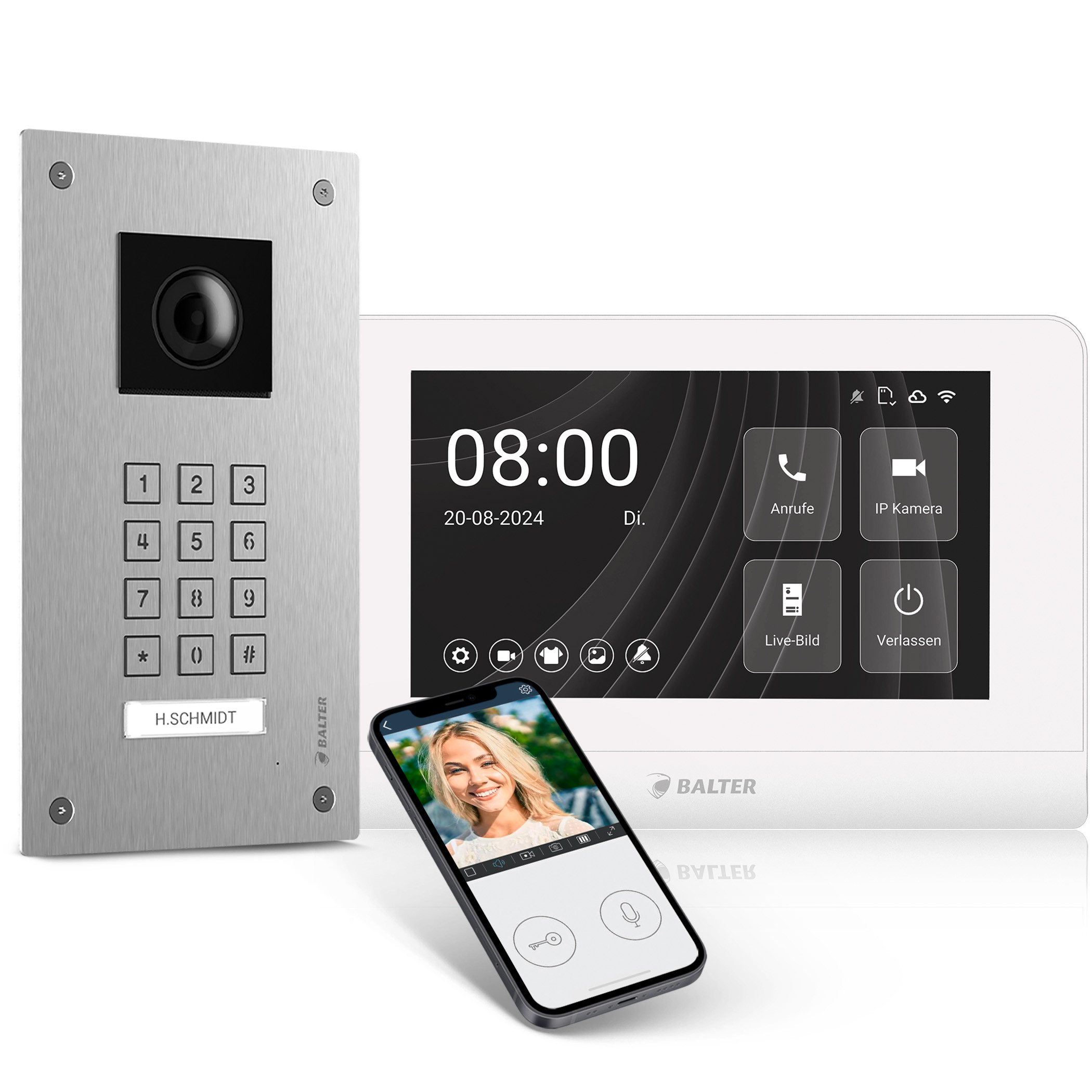 Balter Video-Türsprechanlage Entri Set LN Video Türsprechanlage (Komplettset, Tastenfeld, Smartphone App, HD Qualität, 2-Draht-BUS)