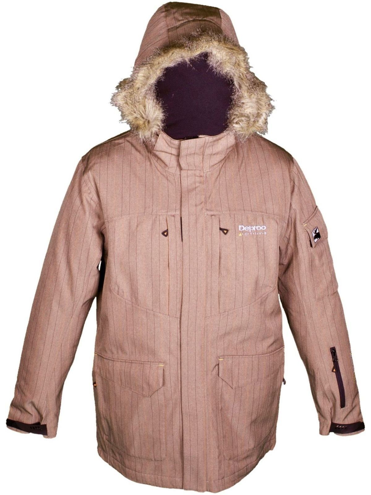 Kapuze, Winterjacke brown CS striped mit MEN Active NEW Webpelzkragen DEPROC CRANBROOK abnehmbarer mit abnehmbarem