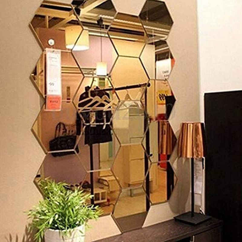 GelldG Wandspiegel »Spiegel-Wandaufkleber sechseckig Acryl Wanddekoration selbstklebende Fliesen (12 Stück)«
