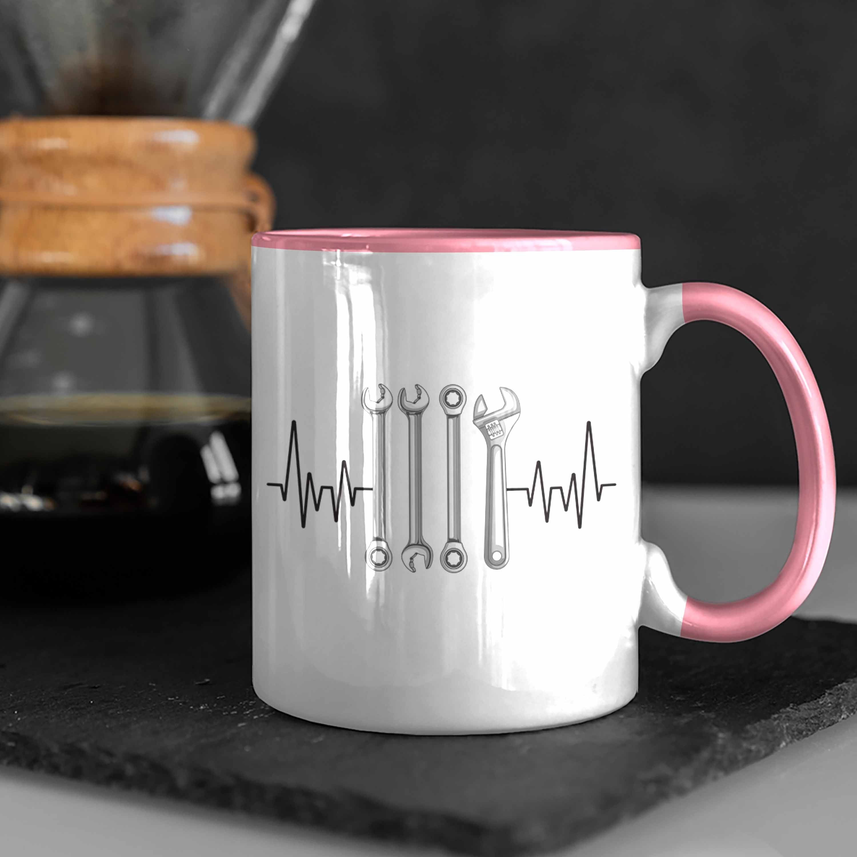 Trendation Tasse Trendation - Herzschlag Mechaniker Rosa Geschenk für Handw Handwerker Tasse