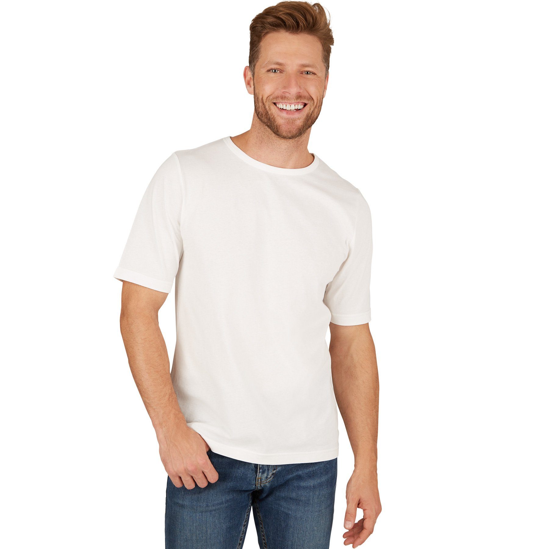 T-Shirt Rundhals-Ausschnitt dressforfun T-Shirt weiß Rundhals Herren mit