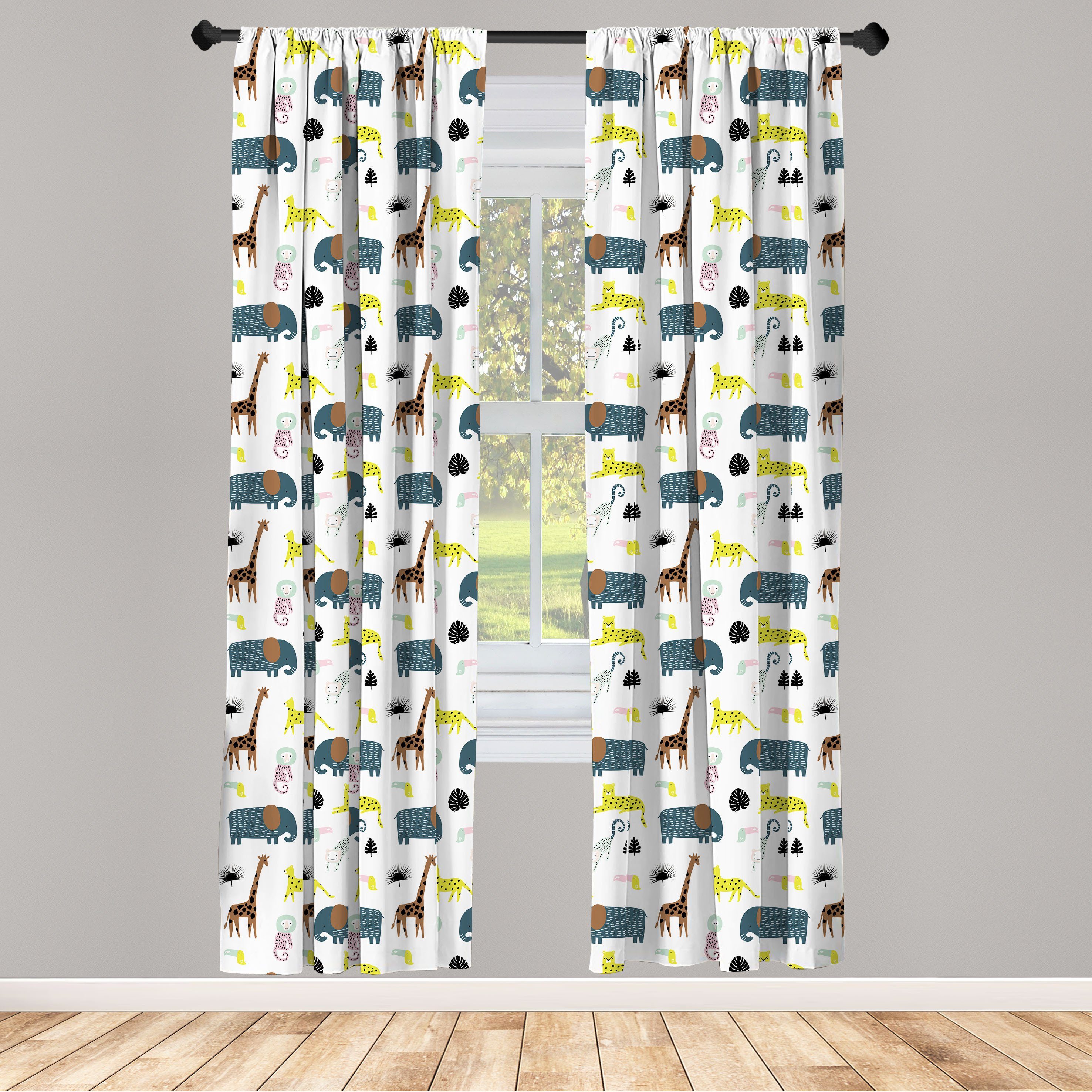 Gardine Vorhang für Wohnzimmer Schlafzimmer Wildlife Dekor, Abakuhaus, Childish Microfaser, Savannah Tier