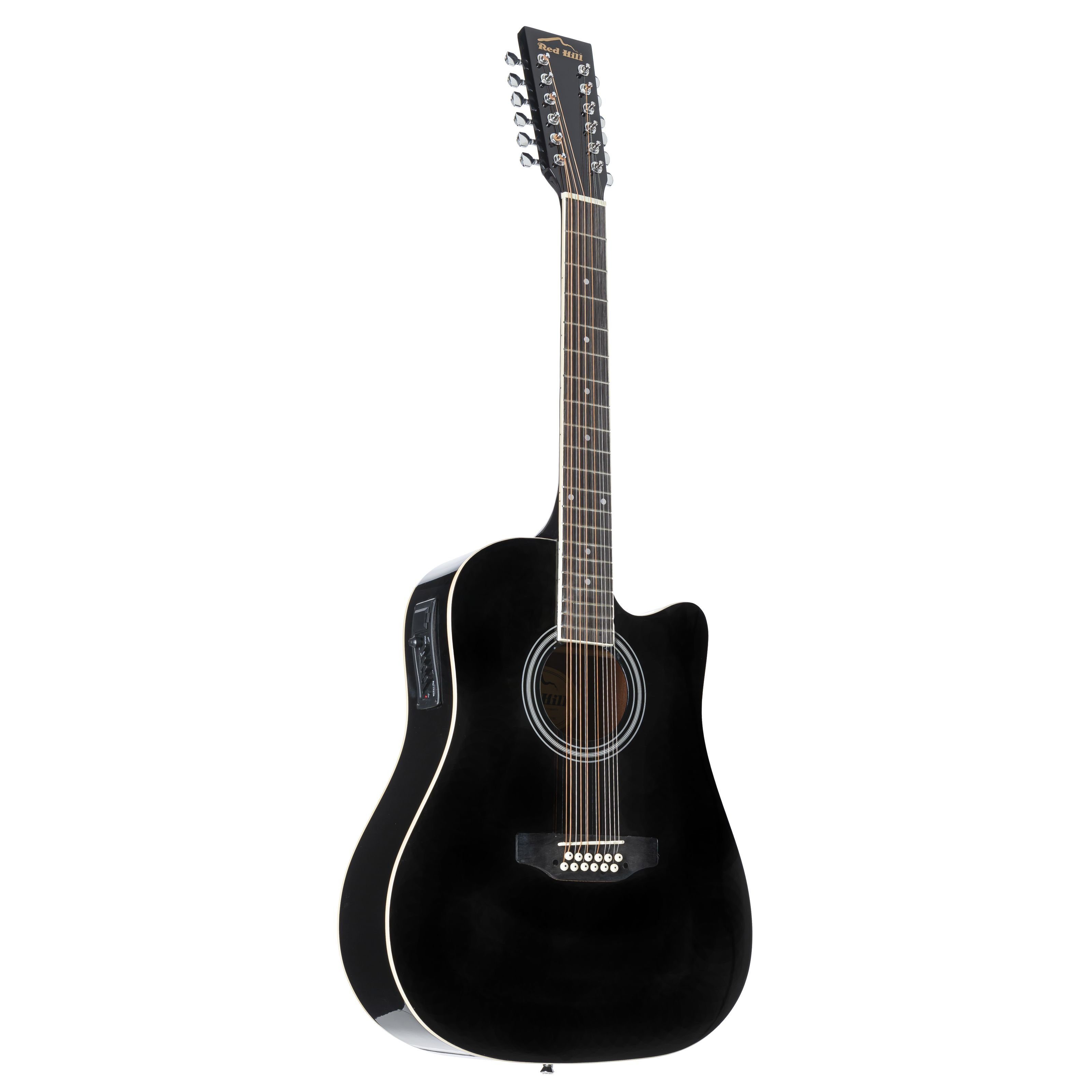 Red Hill Westerngitarre, AF-8 12-String Dreadnought Cutaway Westerngitarre Schwarz X-Bracing Sapele-Korpus Composite-Griffbrett 20 Bünde, Westerngitarren, 12-Saiter Gitarren, AF-8, 12-String Dreadnought, Sapele-Korpus