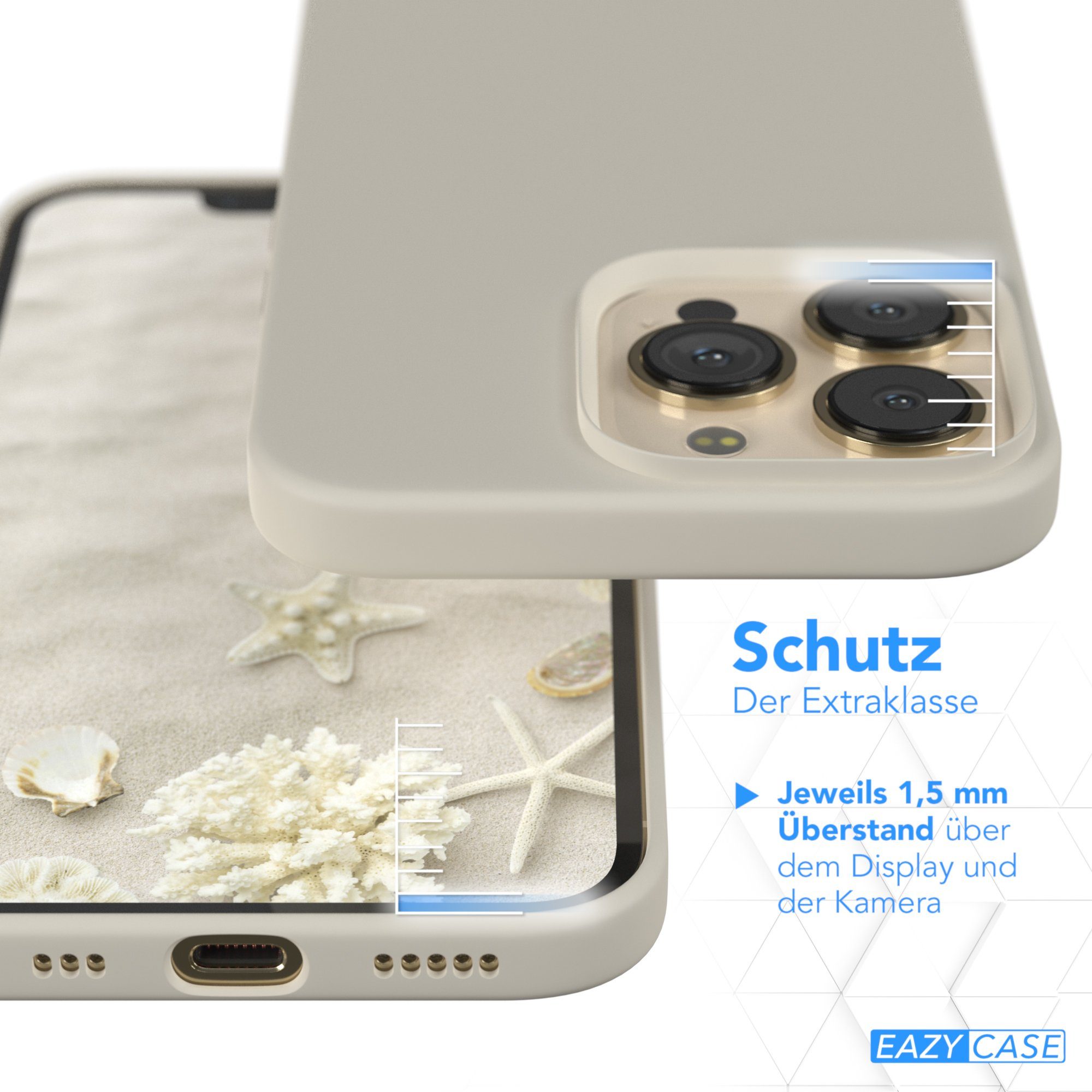 EAZY CASE Handyhülle Premium Silikon Case für Apple iPhone 13 Pro 6,1 Zoll, Hülle Silikon mit Displayschutz Handy Softcase Slimcover Taupe / Beige