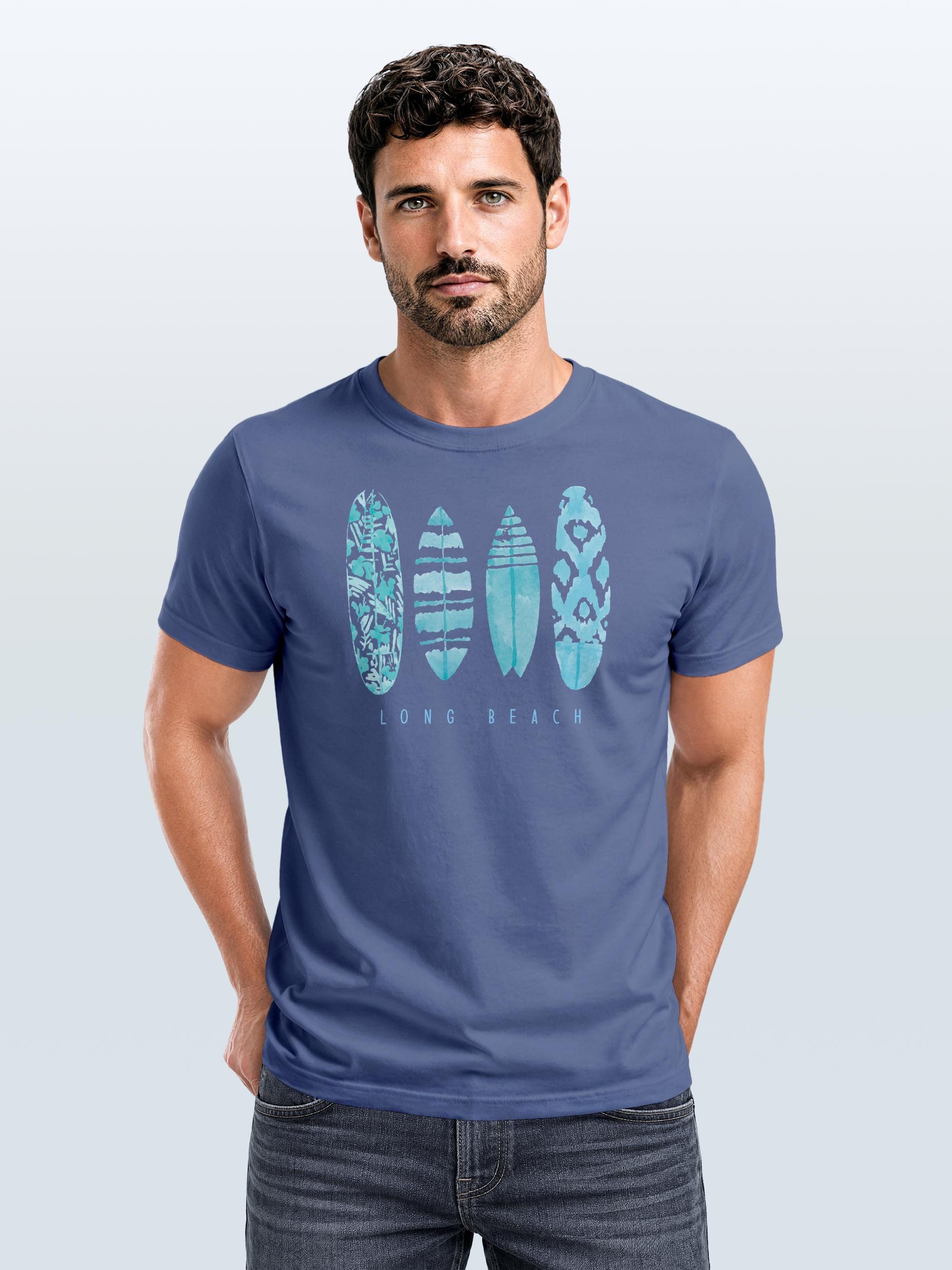 Neverless Print-Shirt Herren T-Shirt Surfing Fashion Aufdruck Long Beach Surfboard Sommer mit Print