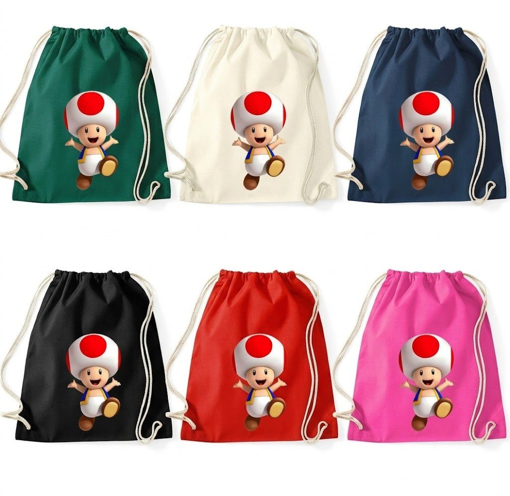 Blondie & Brownie Turnbeutel Toad2 Turnbeutel Gamer Motiv Retro Sportbeutel Freizeit Tasche (1-teilig, Einzelartikel), Toad2_Beutel_RetroGamer_Sportbag