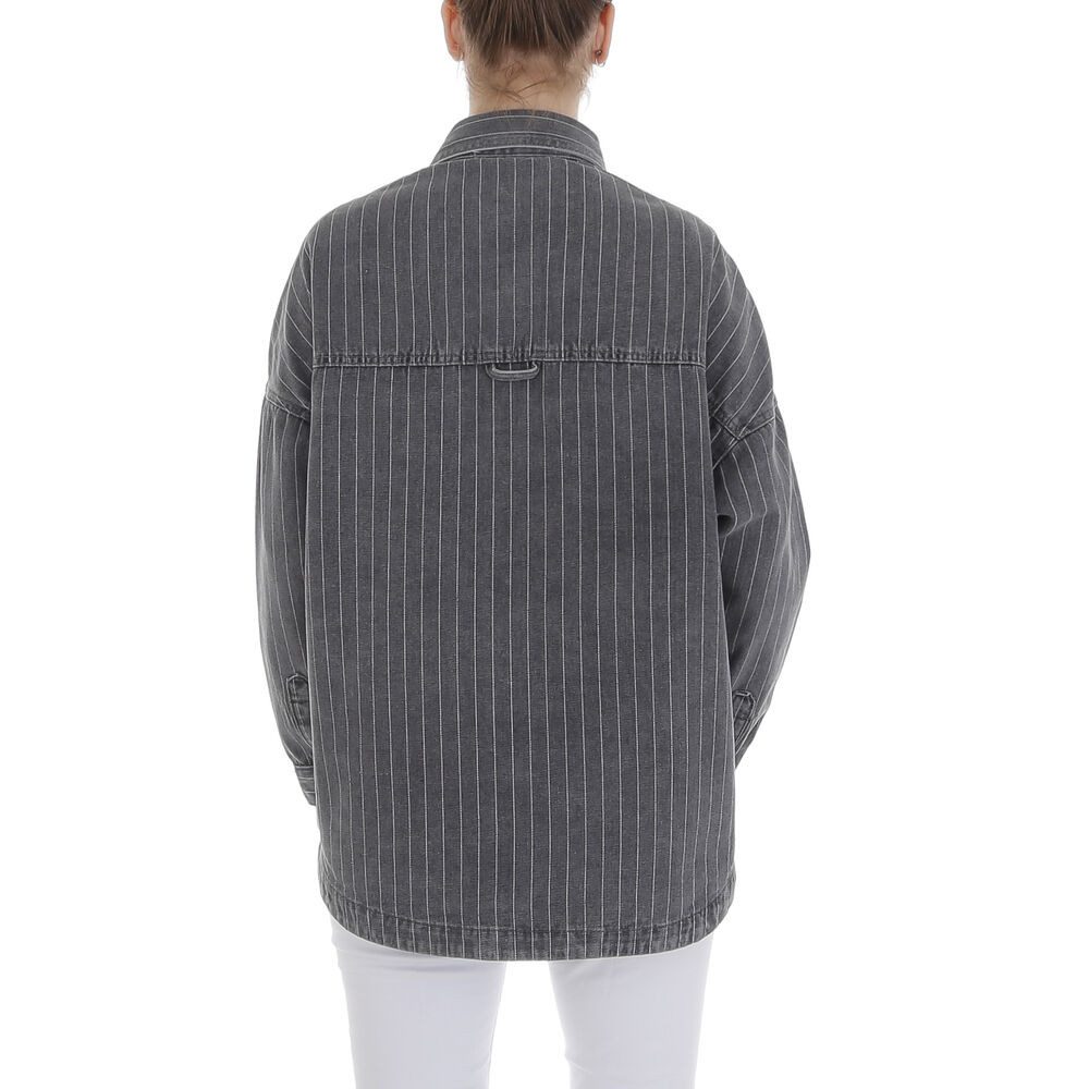 Ital-Design Jeansjacke Gestreiftes Damenhemd aus hochwertigem Material (89550943) Gestreift Jeansjacke in Grau