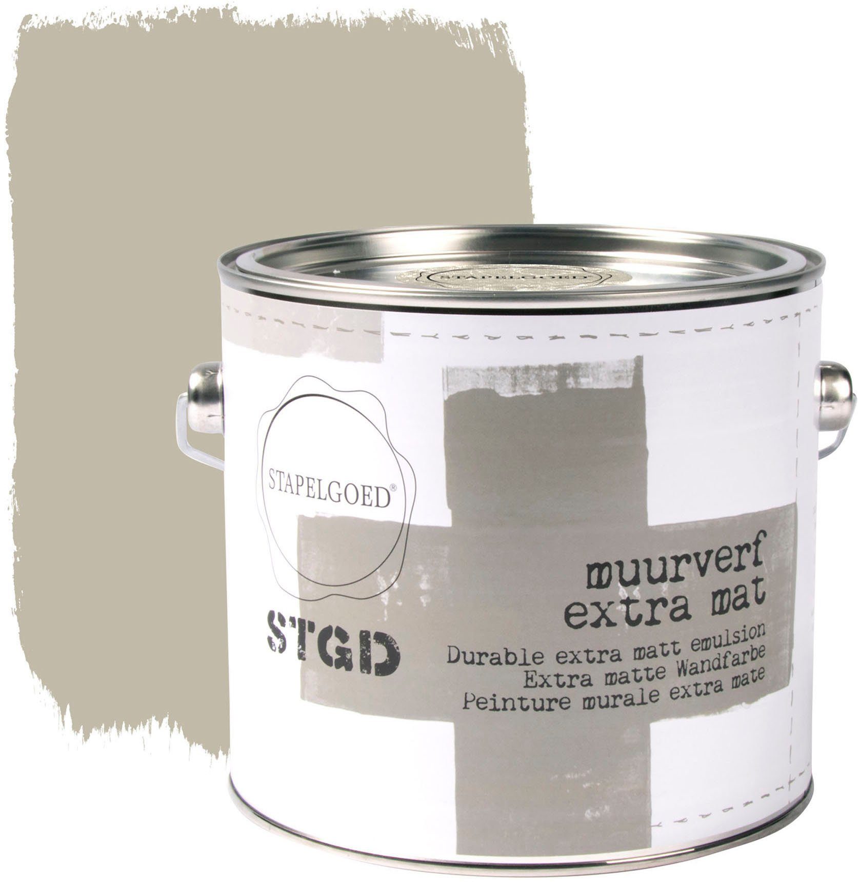STAPELGOED Wandfarbe STGD muurverf grey shades, extra matt, hochdeckend und waschbeständig, 2,5 Liter Stone Grey