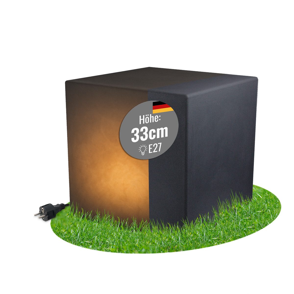 8 seasons design LED Würfel Shining Cube, Würfelleuchte für außen (Garten, Terrasse, Balkon), LED wechselbar, E27-Fassung, warmweißes Licht, 33cm, Dekolampe, Beistelltisch - Indoor & Outdoor