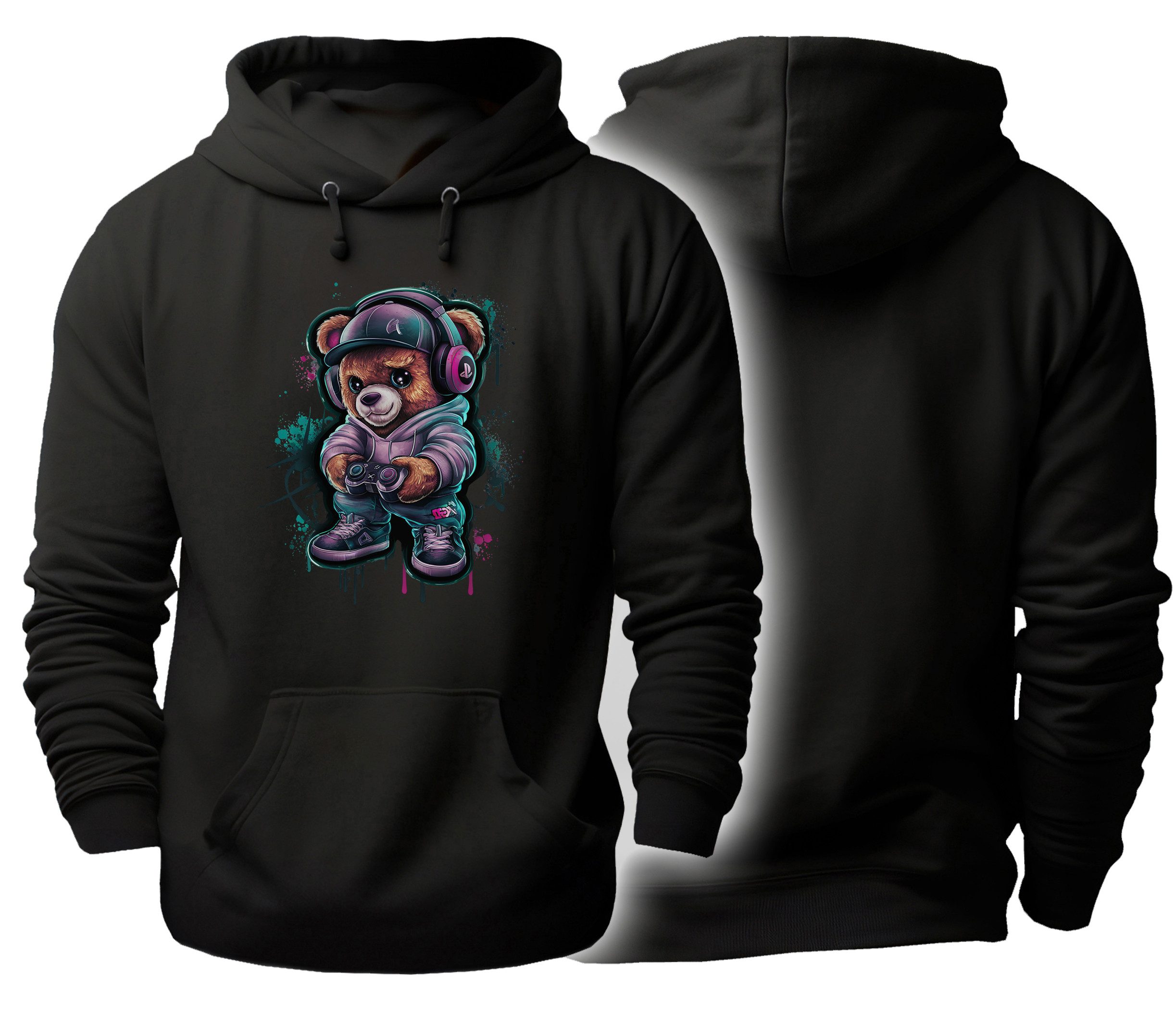 Hoodie Urbaner Streetart Kapuzen Pullover - Gaming Bär