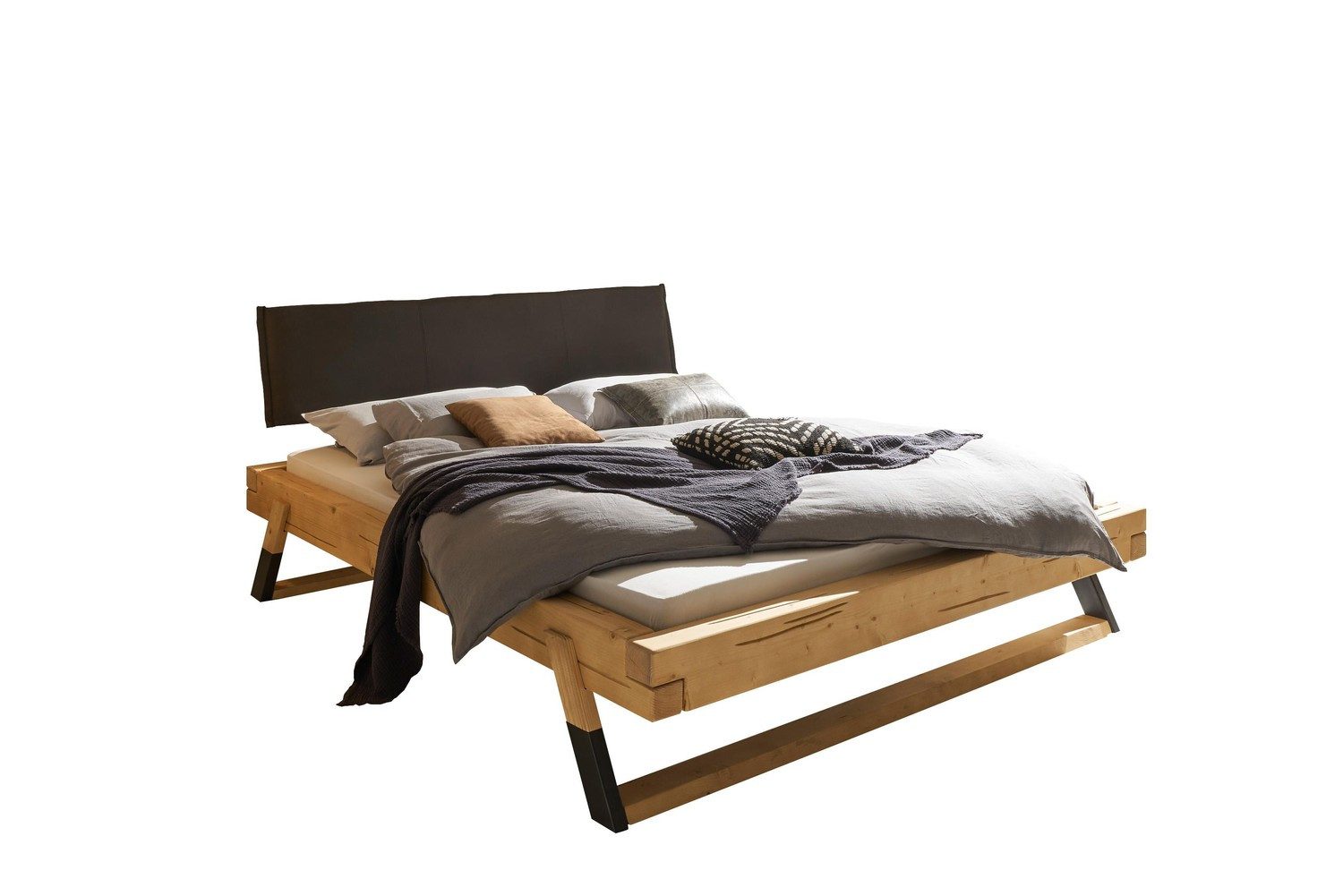 Natur24 Bett Fichte Bett Lobia massiv 180x200 mit Polsterkopfteil