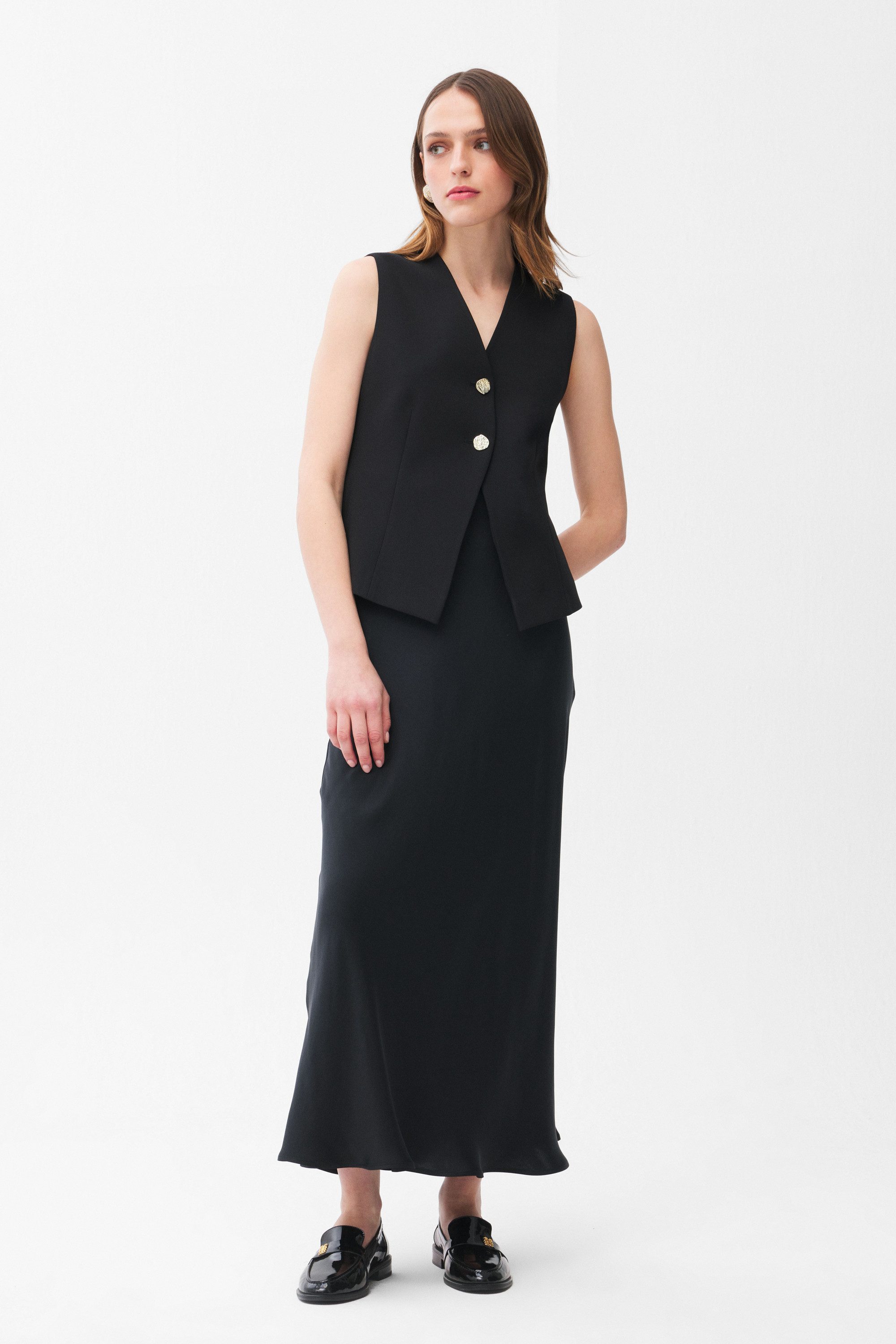 adL Shirtkleid Satin-Kleid mit V-Ausschnitt und Knopfdetail