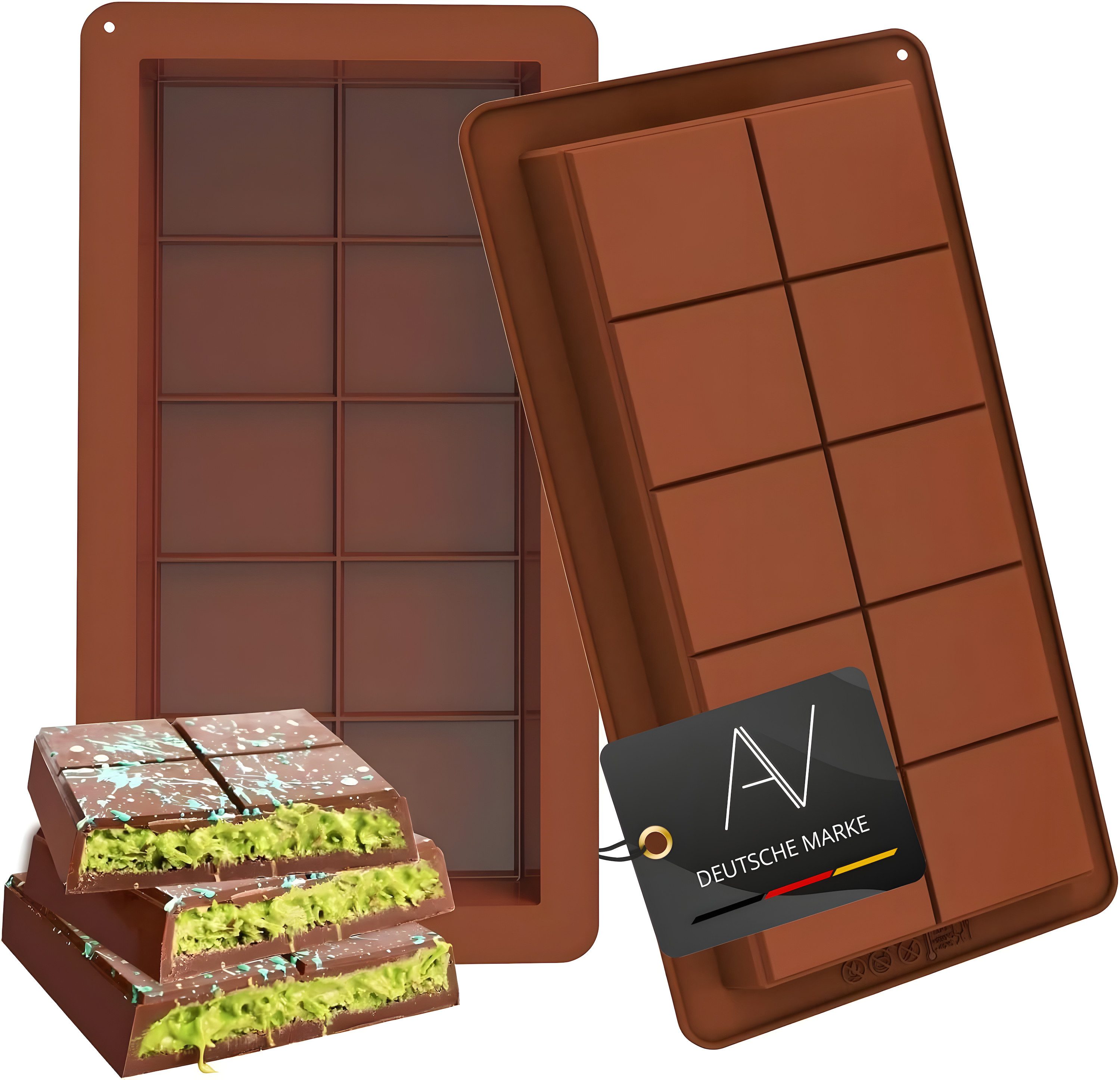 AVANA Schokoladenform aus Silikon Dubai Schokolade tiefe Silikonform Schokoladentafel Form, (Set 2-tlg), BPA-frei, antihaftbeschichtet, Braun